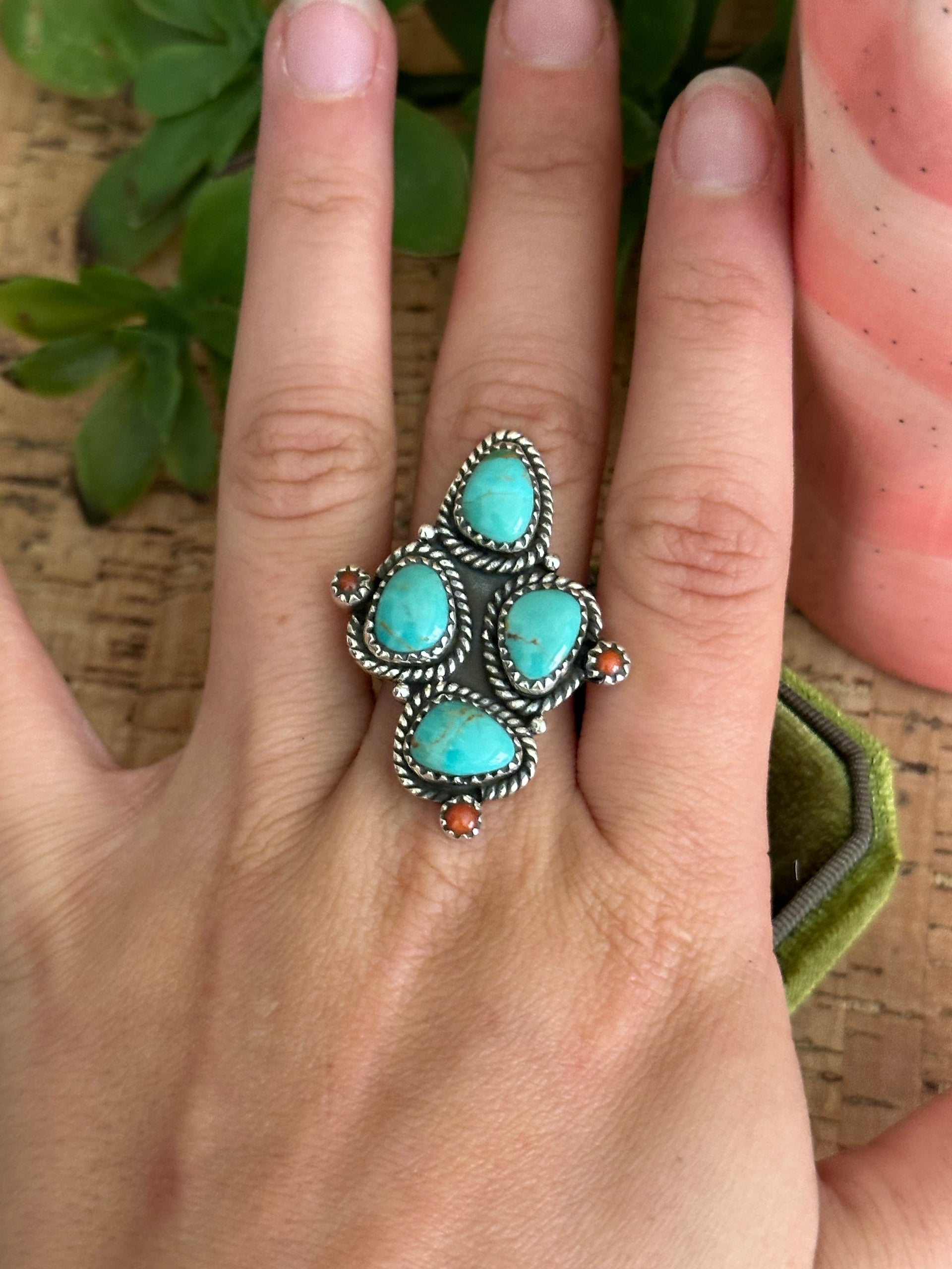 Southwest Handmade Multi Stone & Sterling Silver Adjustable Cluster Ring