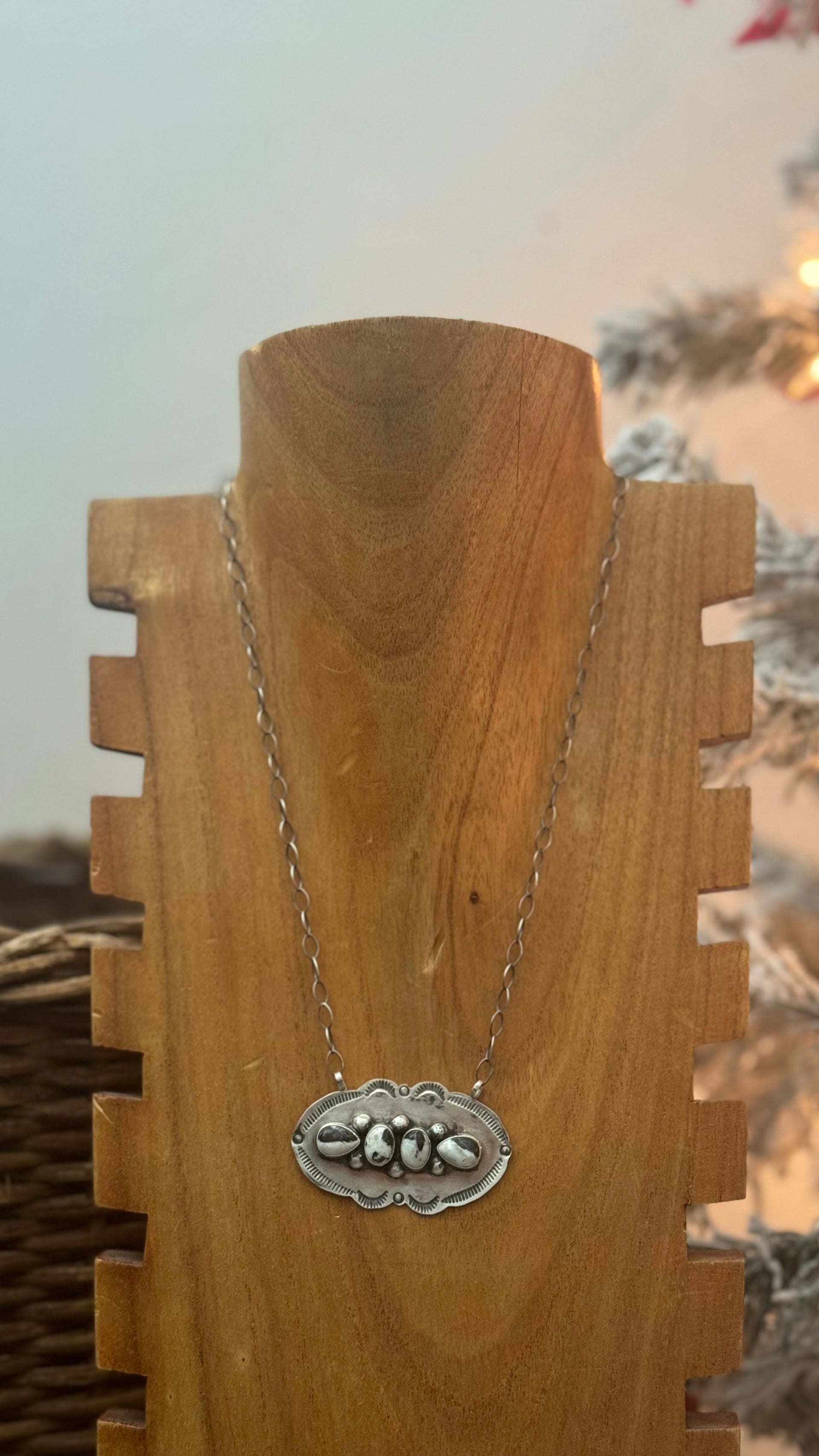 Navajo Made White Buffalo & Sterling Silver Necklace