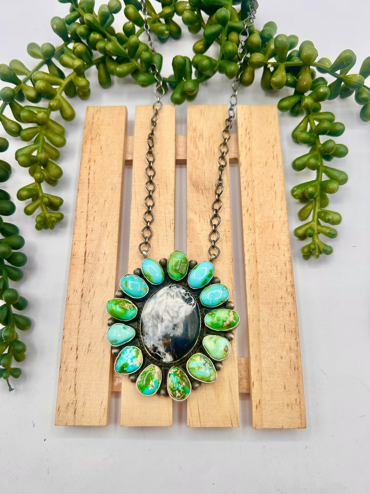 Debra Smith Multi Stone & Sterling Silver Cluster Necklace