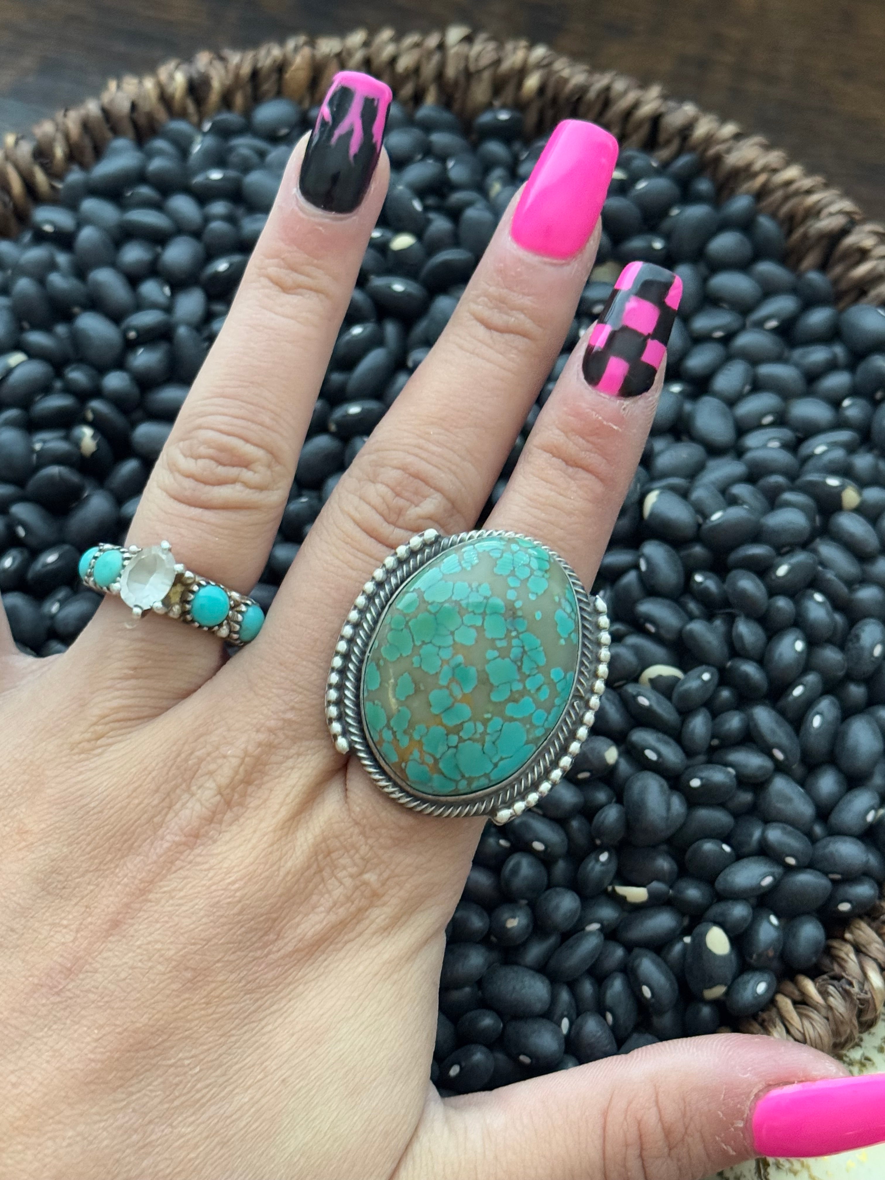 Sheila Becenti Pilot Mountain Turquoise Sterling Silver Adjustable Ring