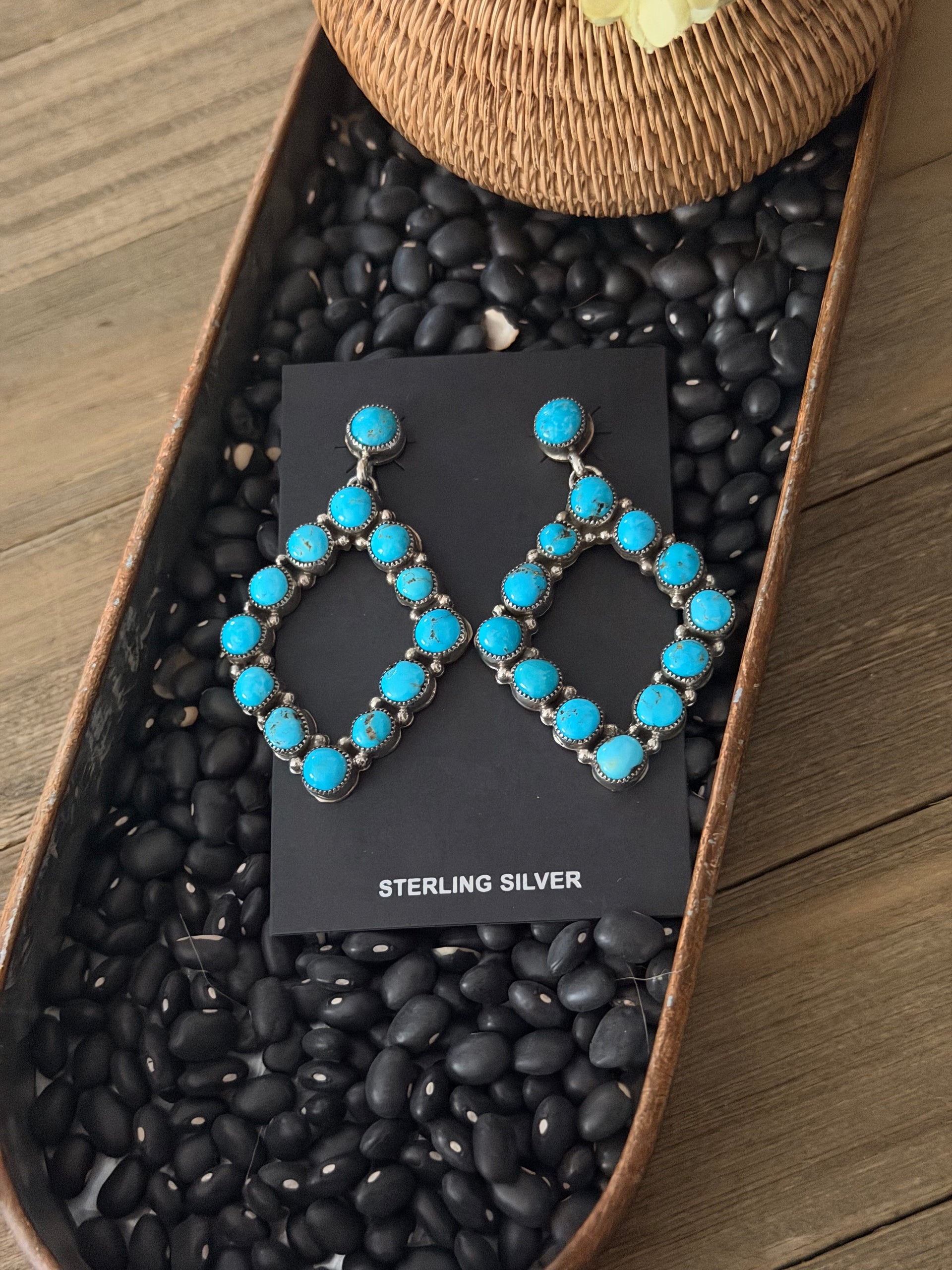 Aaron Davis Kingman Turquoise & Sterling Silver Post Dangle Cluster Earrings