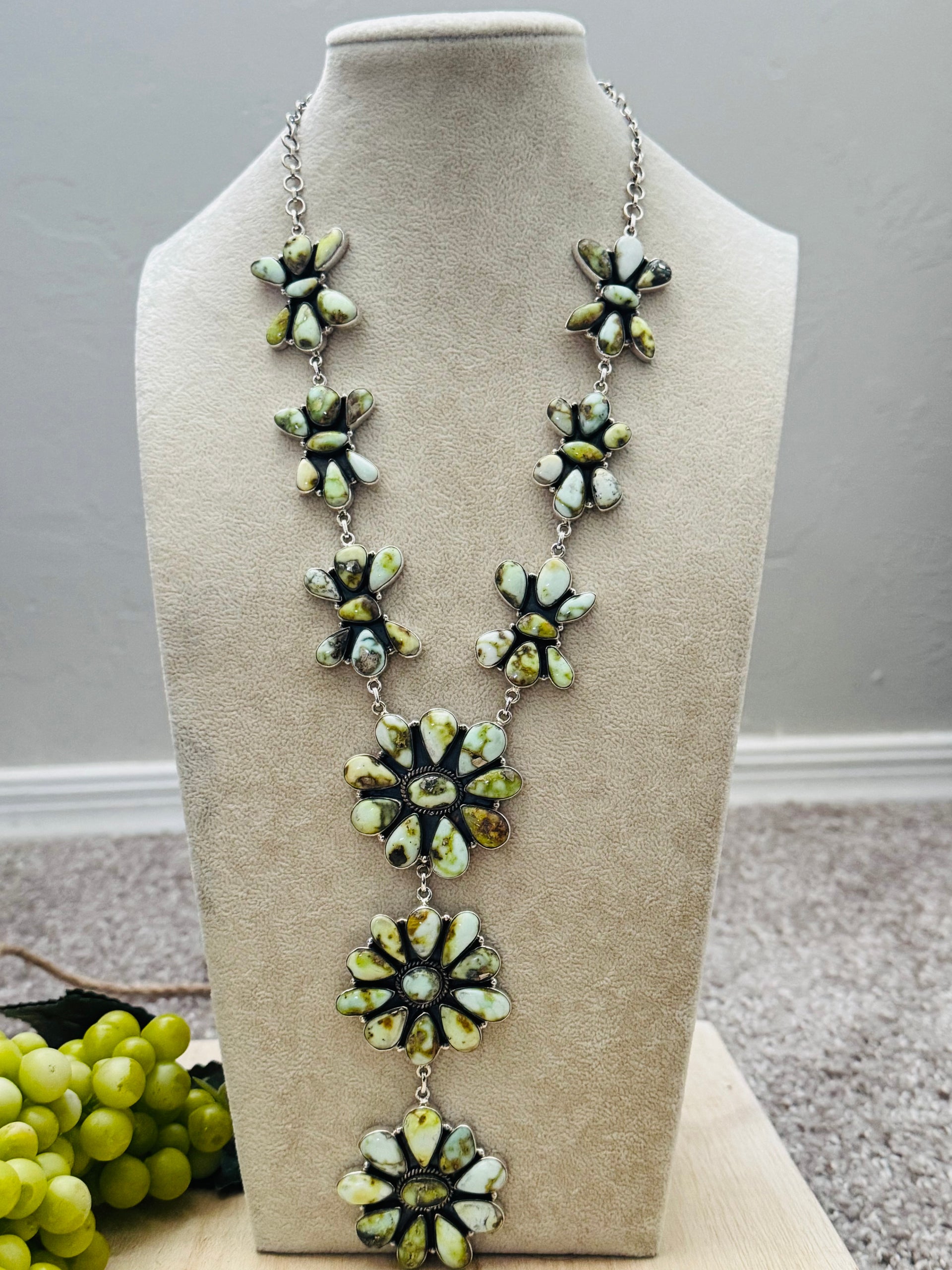 Southwest Made Palomino Variscite & Sterling Silver Cluster Necklace Set