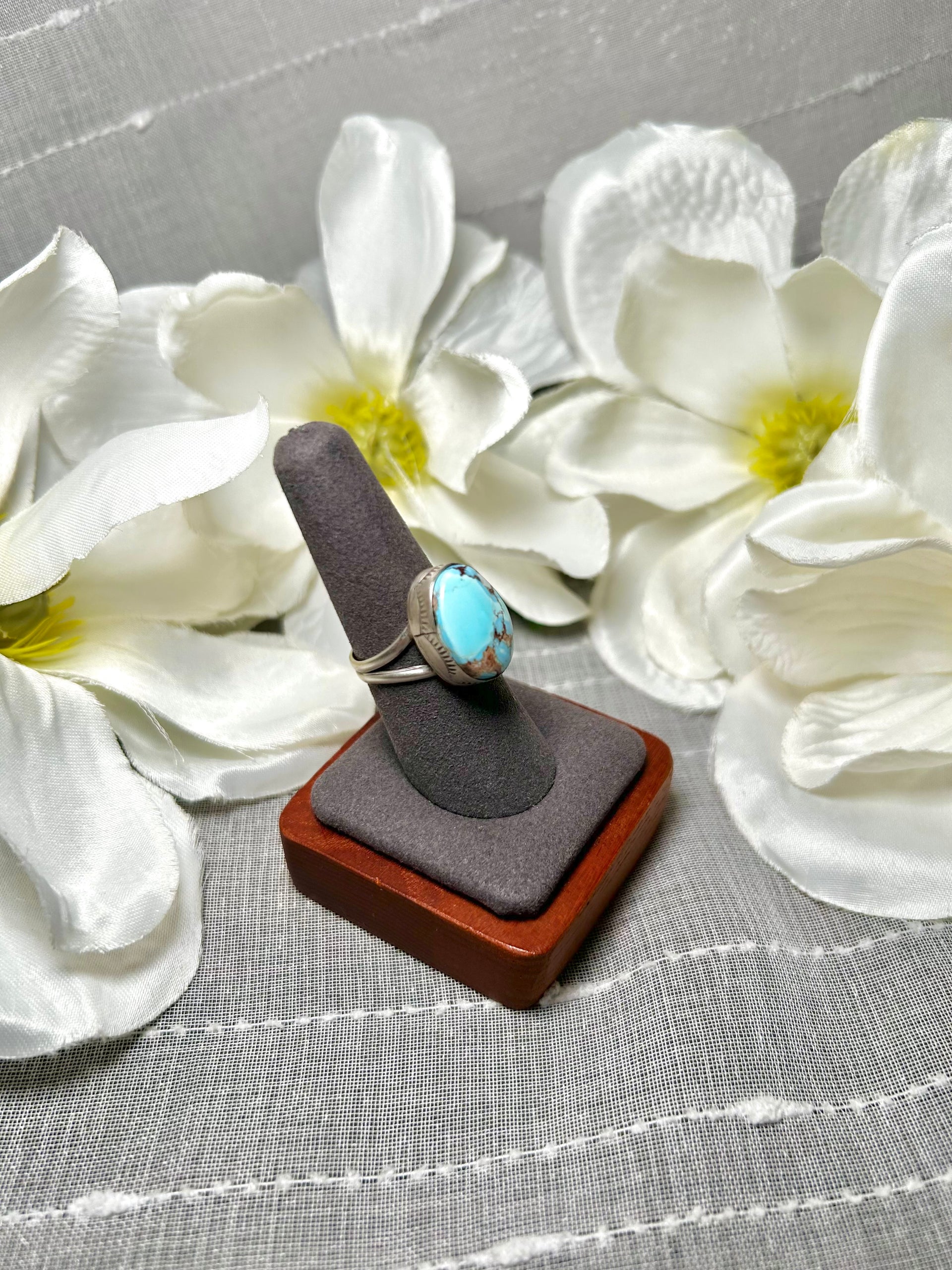 Navajo Made Golden Hill Turquoise & Sterling Silver Ring Size 7.75
