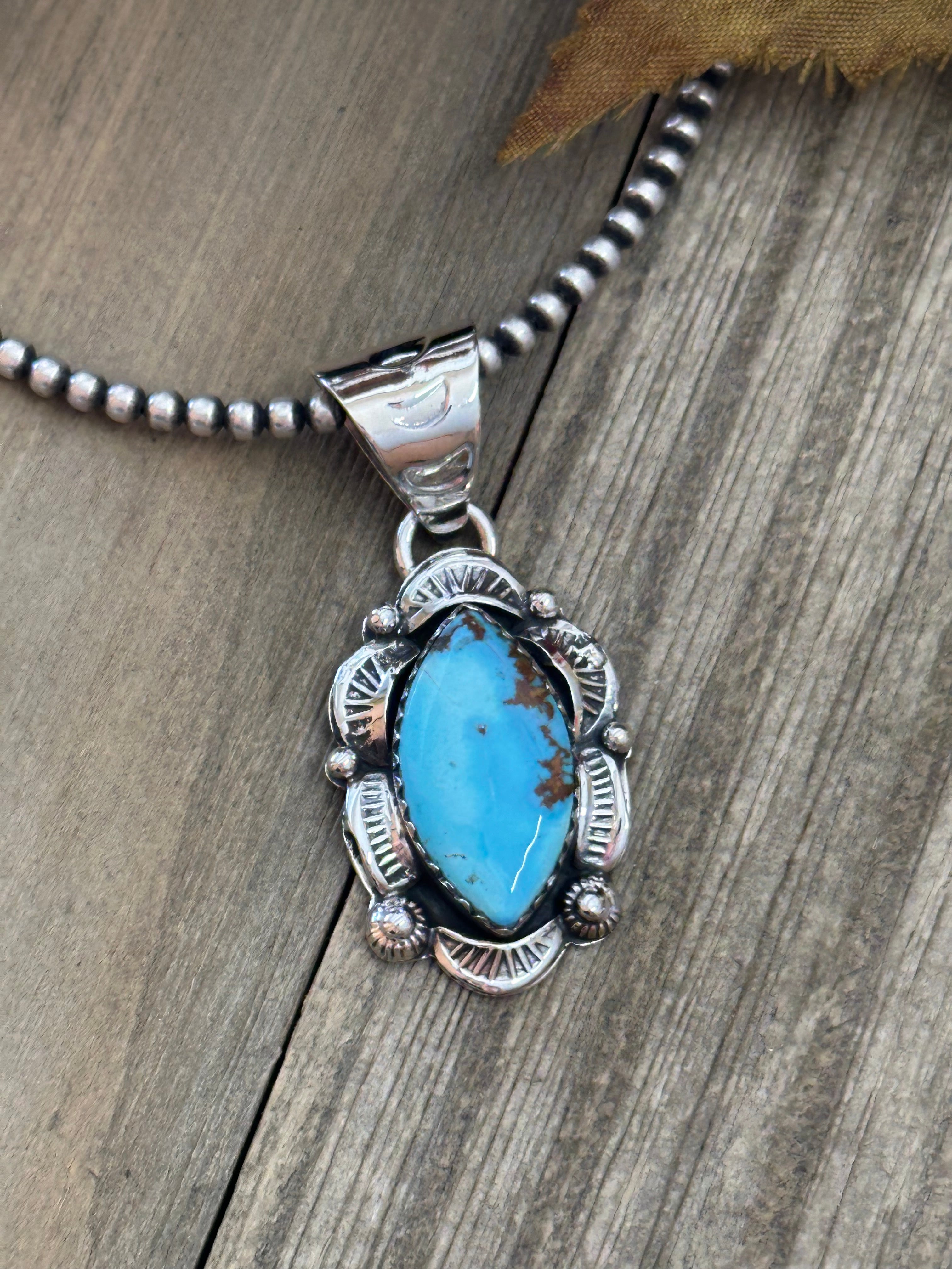 Southwest Handmade Golden Hills Turquoise & Sterling Silver Pendant