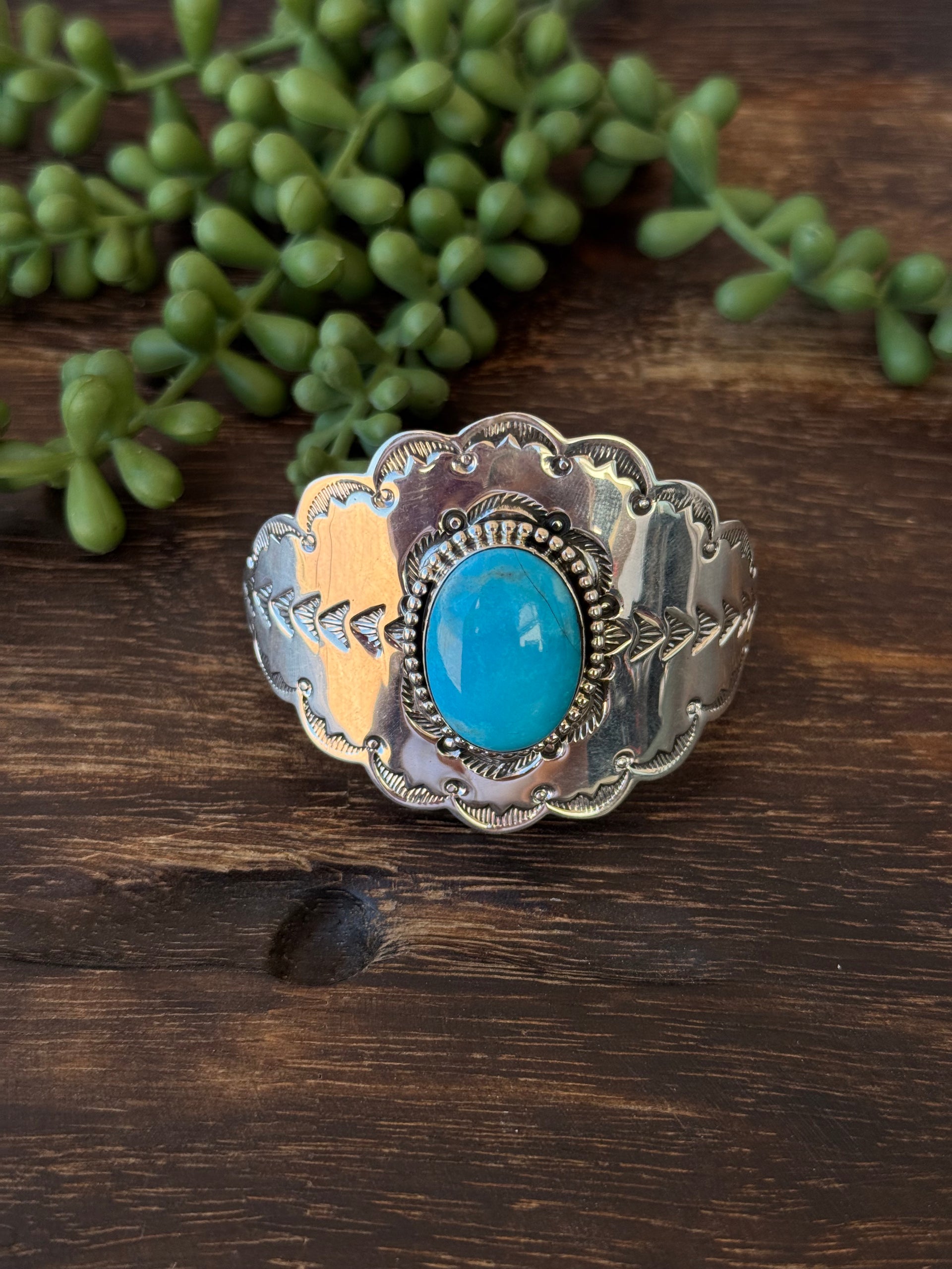 Navajo Made Kingman Turquoise & Sterling Silver Cuff Bracelet