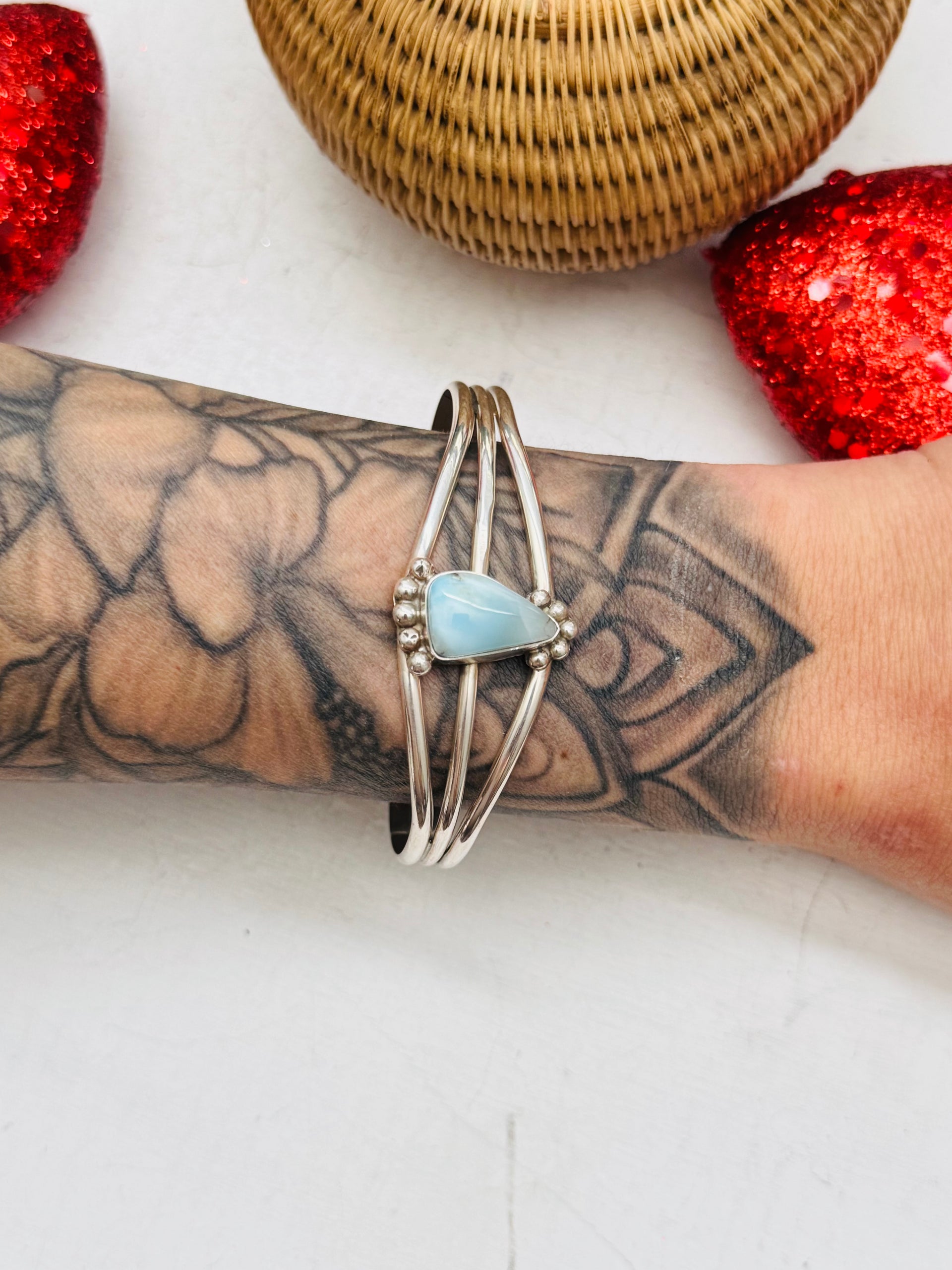 Navajo Made Larimar & Sterling Silver Cuff Bracelet
