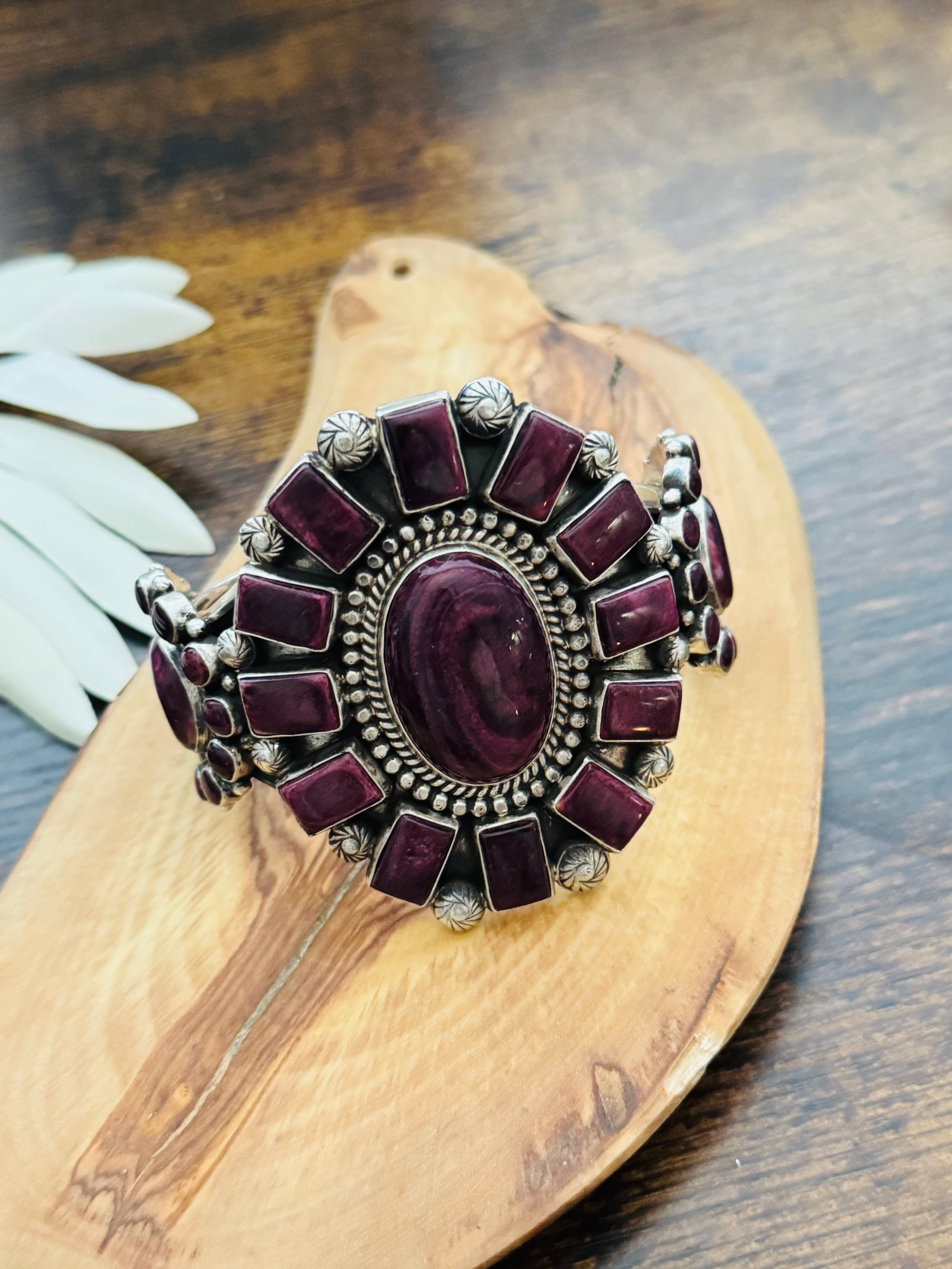 Tyler Brown Purple Spiny Oyster & Sterling Silver Cluster Cuff Bracelet