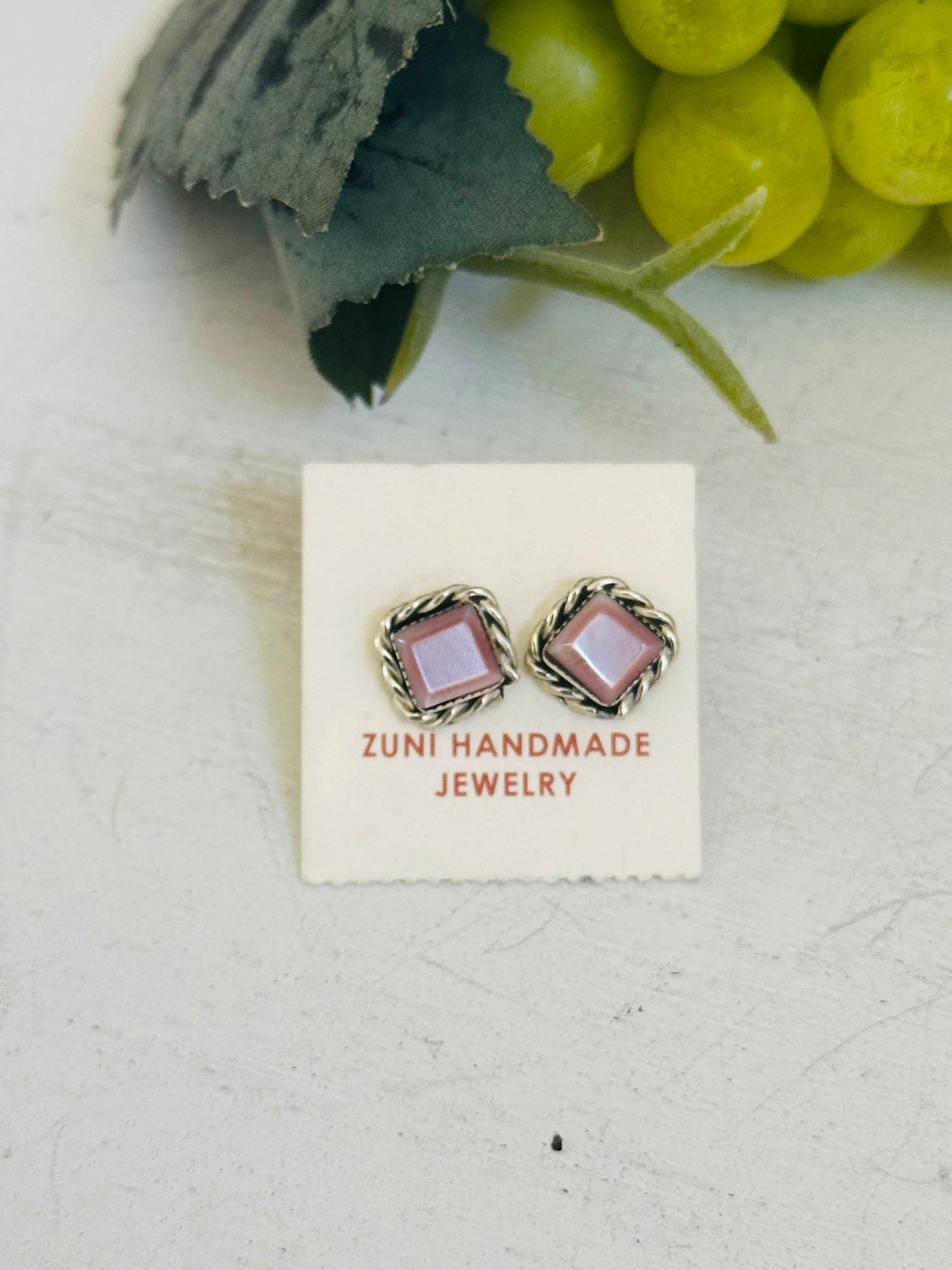 Zuni Made Mother of Pearl & Sterling Silver Post Earrings