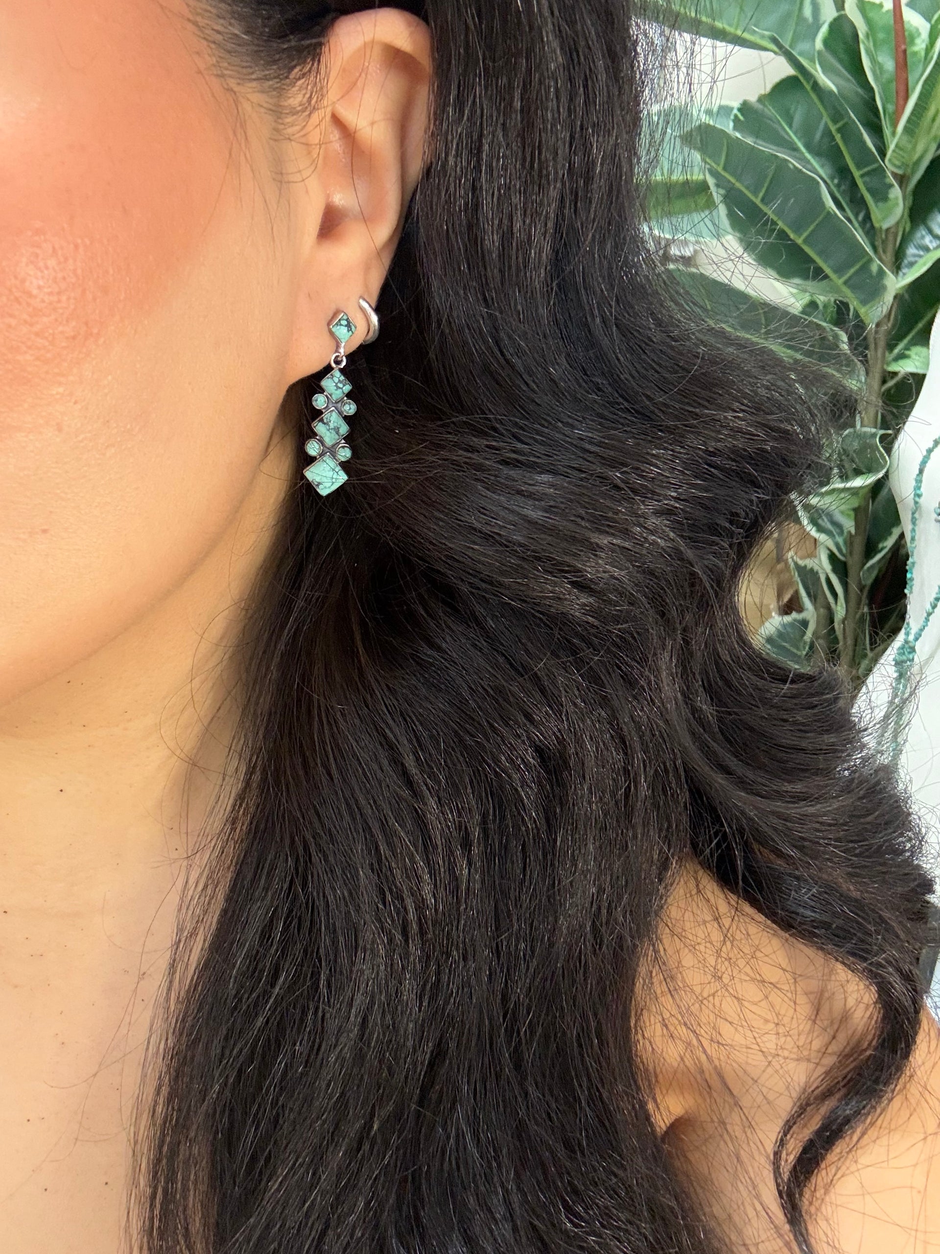 Southwest Handmade Kingman Turquoise & Sterling Silver Post Dangle Earrings