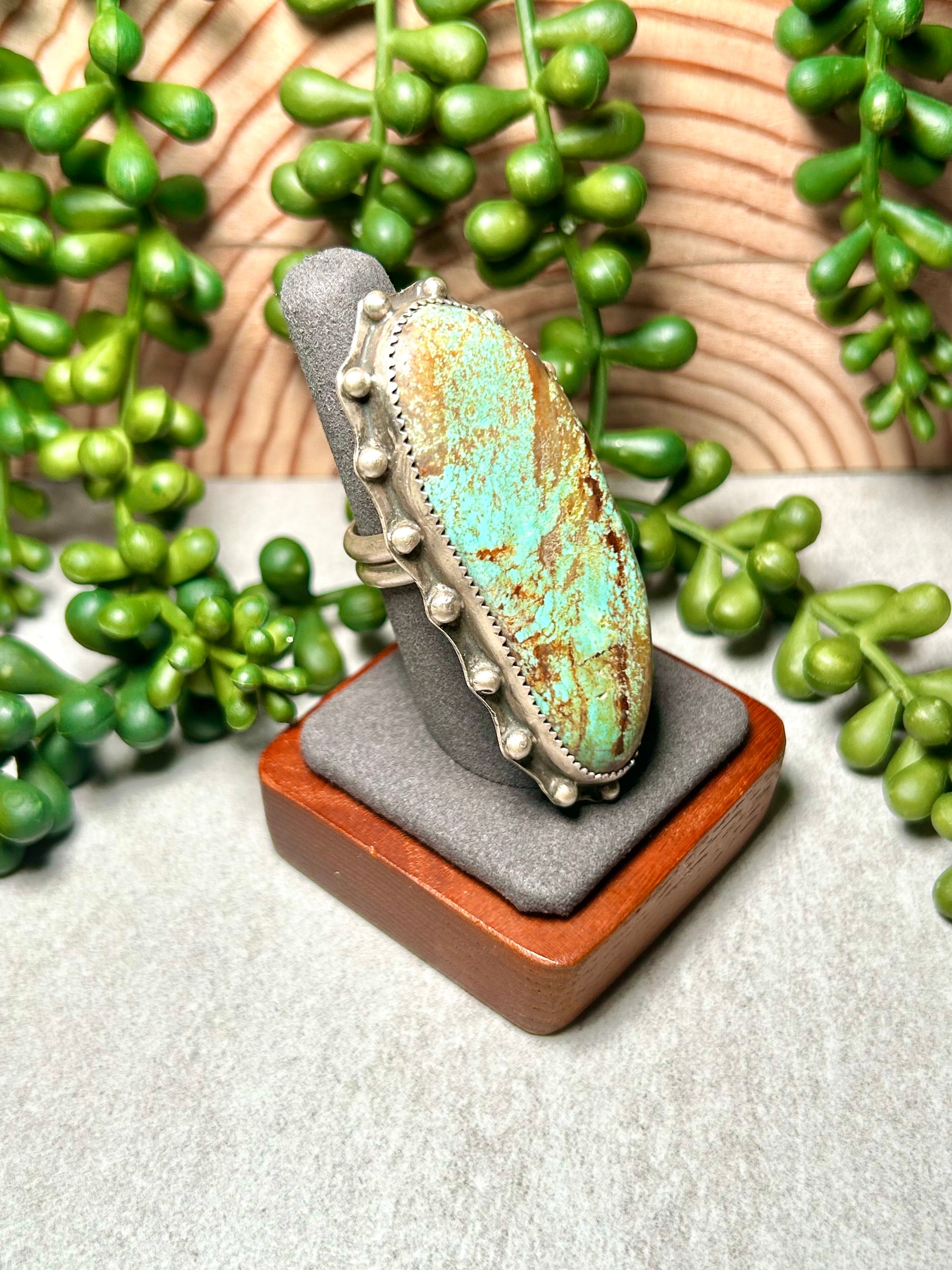 Harold Henio #8 Turquoise & Sterling Silver Adjustable Ring