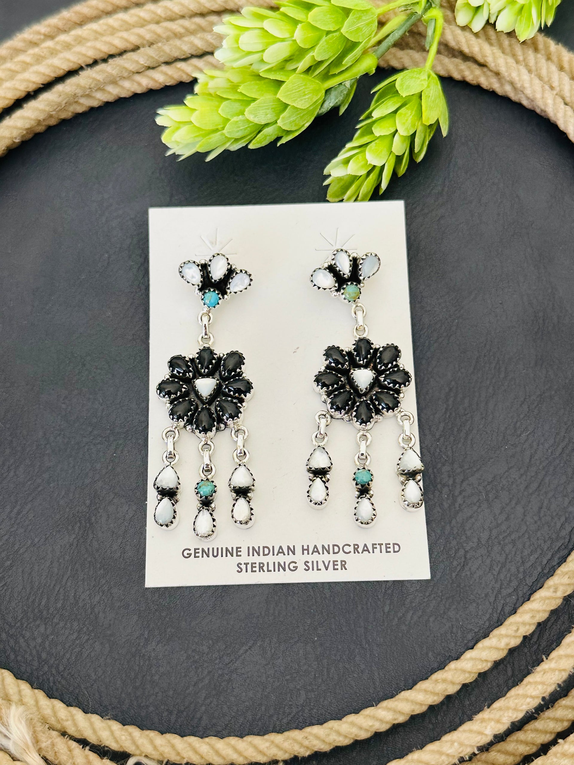 Southwest Handmade Multi Stone & Sterling Silver Post Dangle Earrings