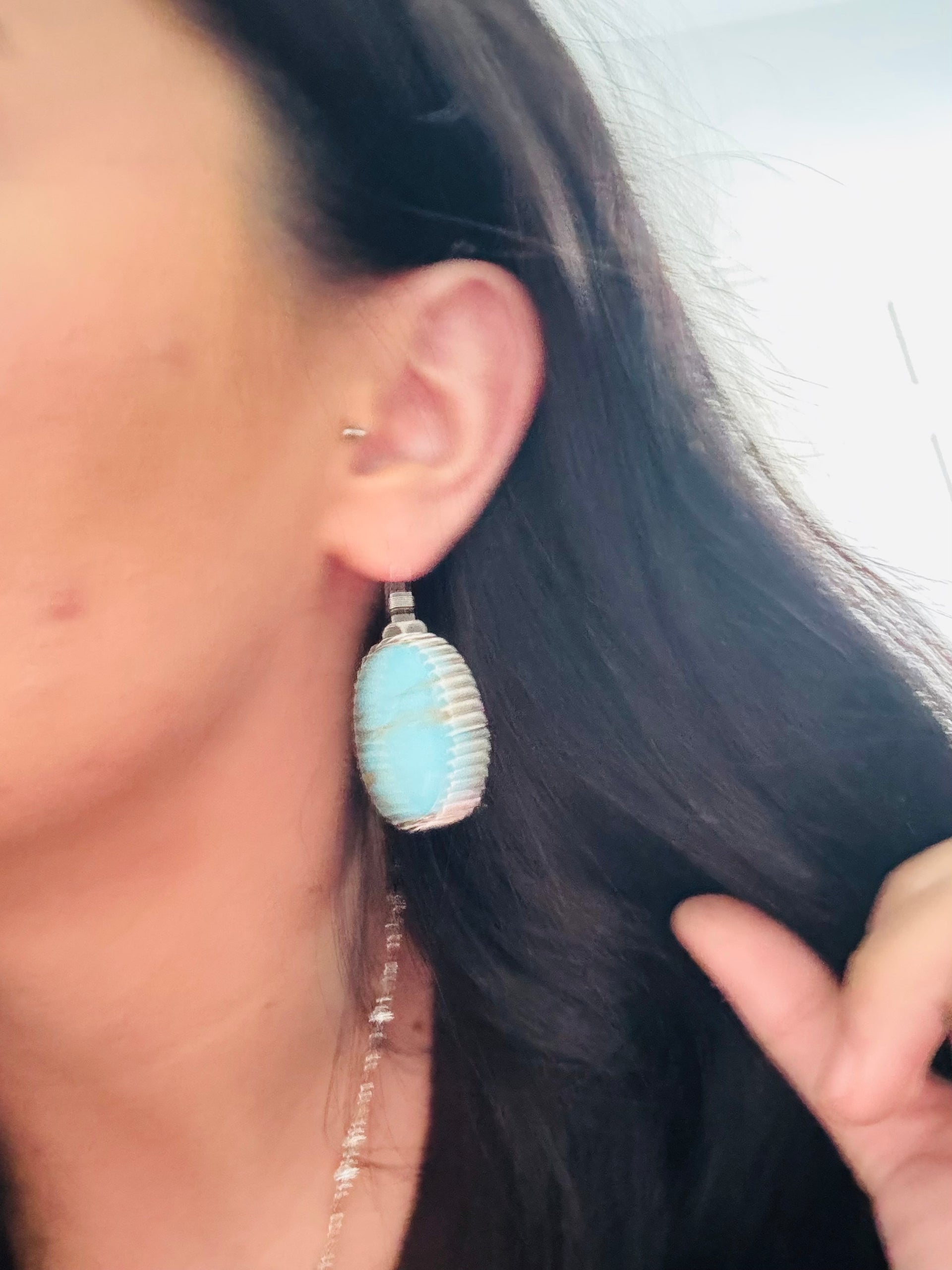 Larry Kaye Kingman Turquoise & Sterling Silver Dangle Earrings
