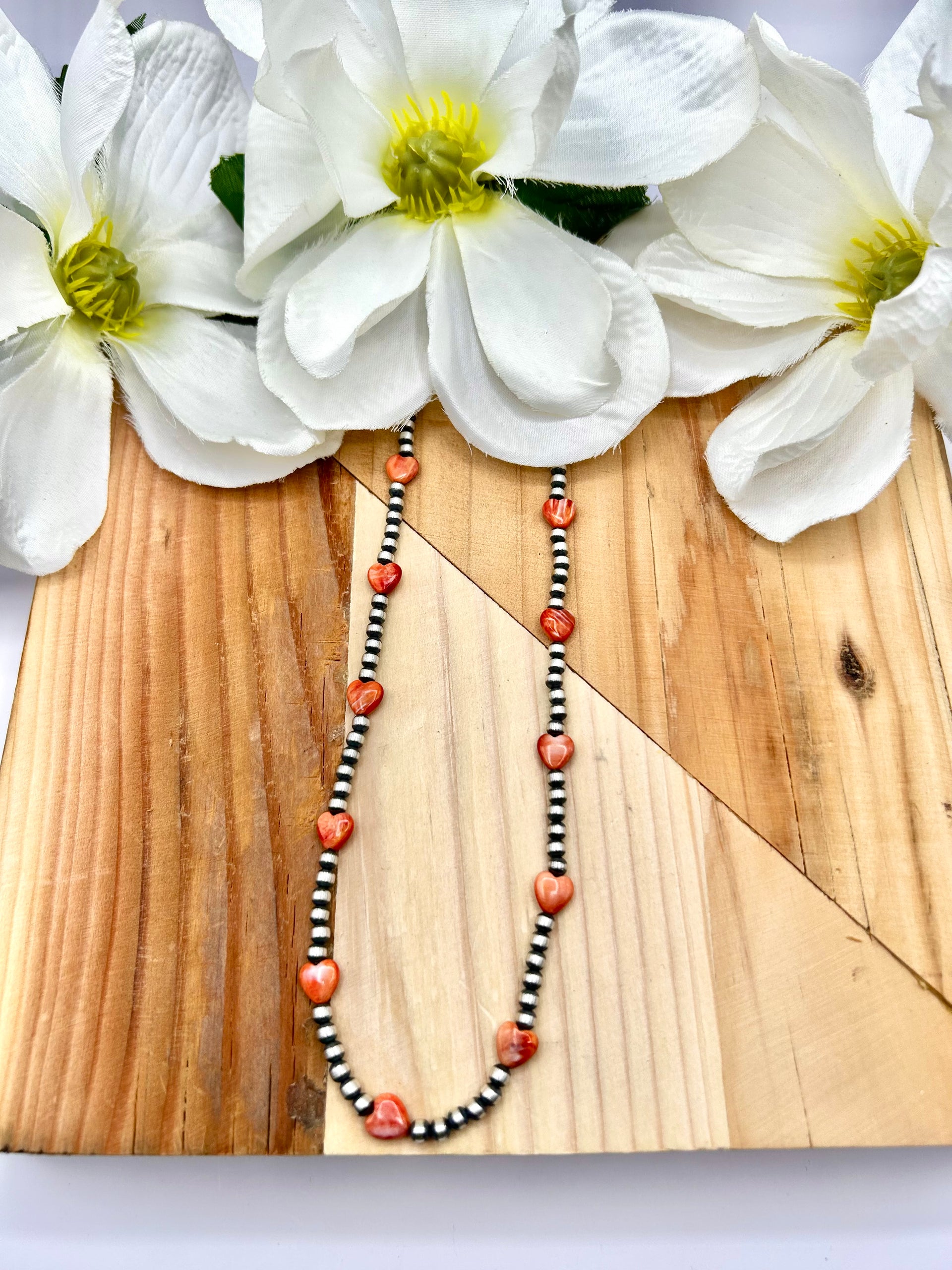 Navajo Made Strung Spiny Oyster & Sterling Silver Necklace