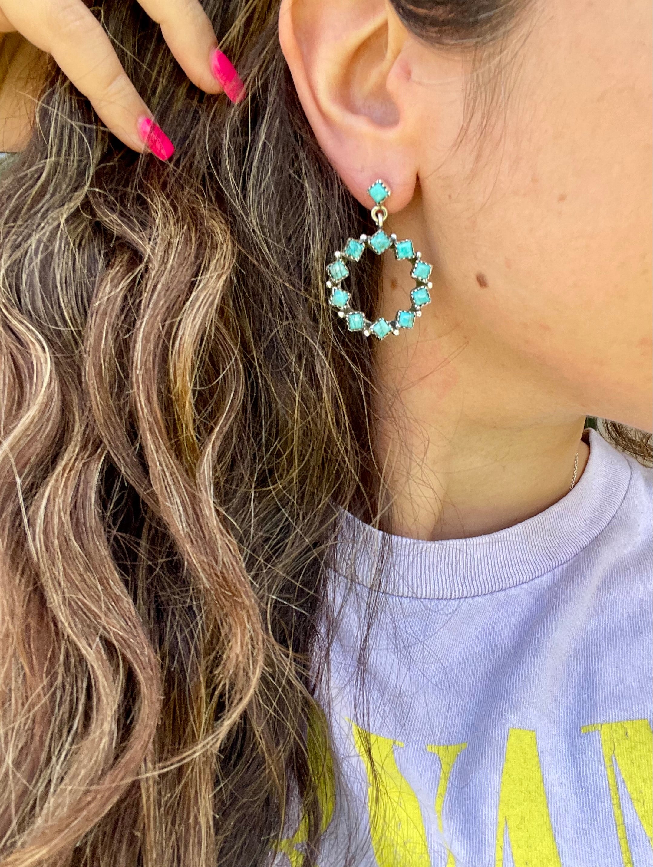 Southwest Handmade Turquoise Circle Post Earrings