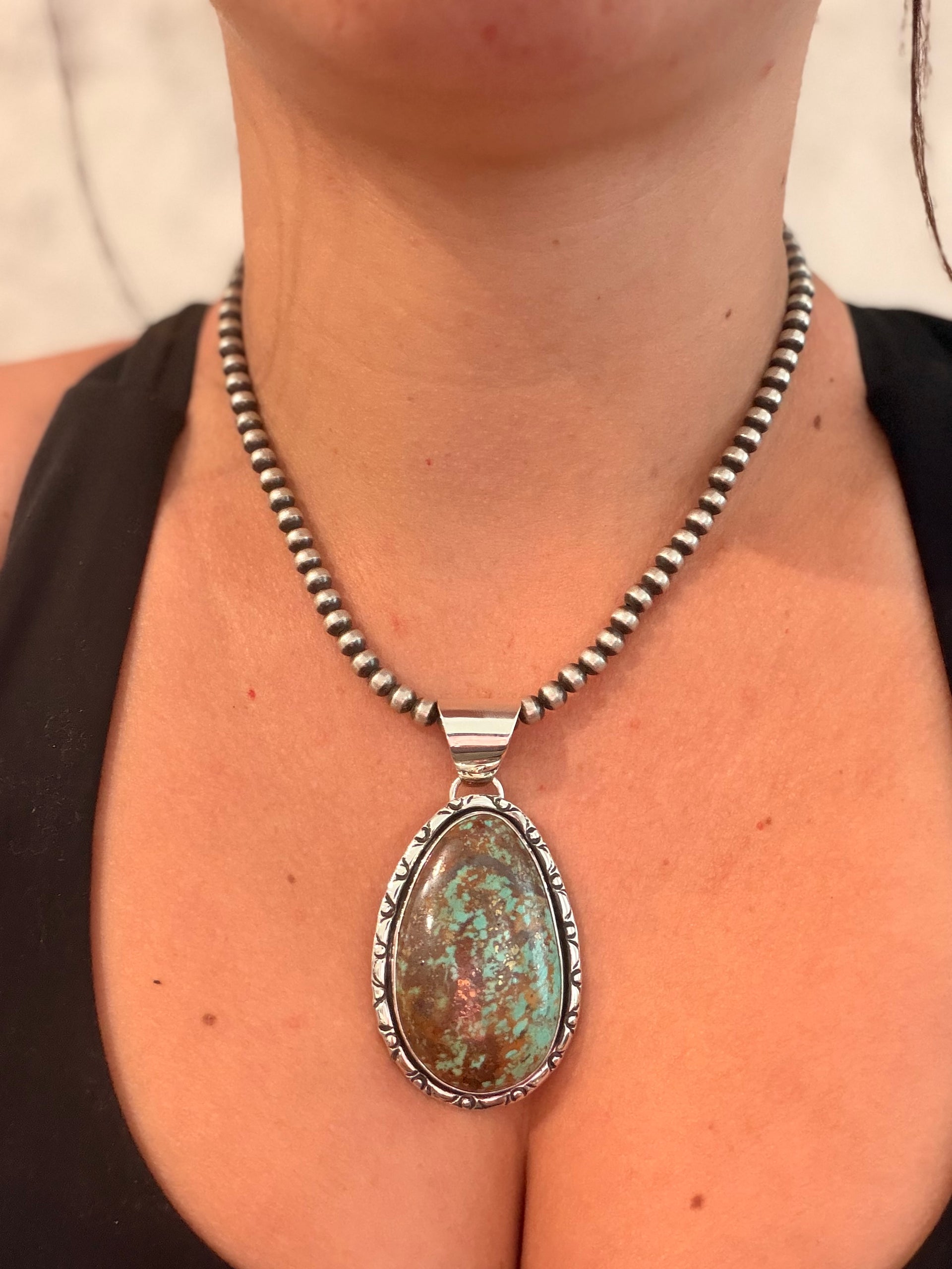 Navajo Made Royston Turquoise & Sterling Silver Pendant