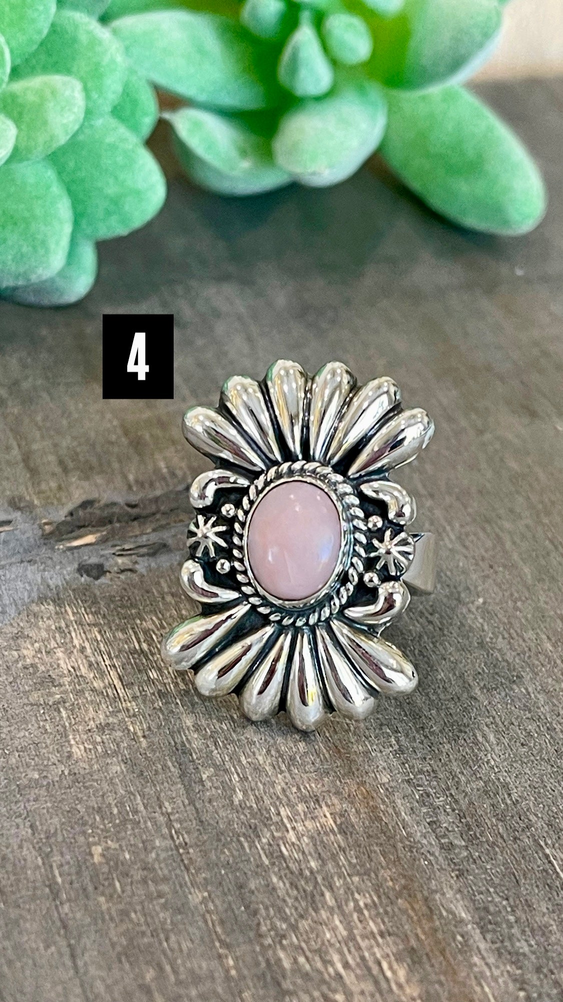 Southwest Handmade Peruvian Pink Opal & Sterling Silver Adjustable Ring