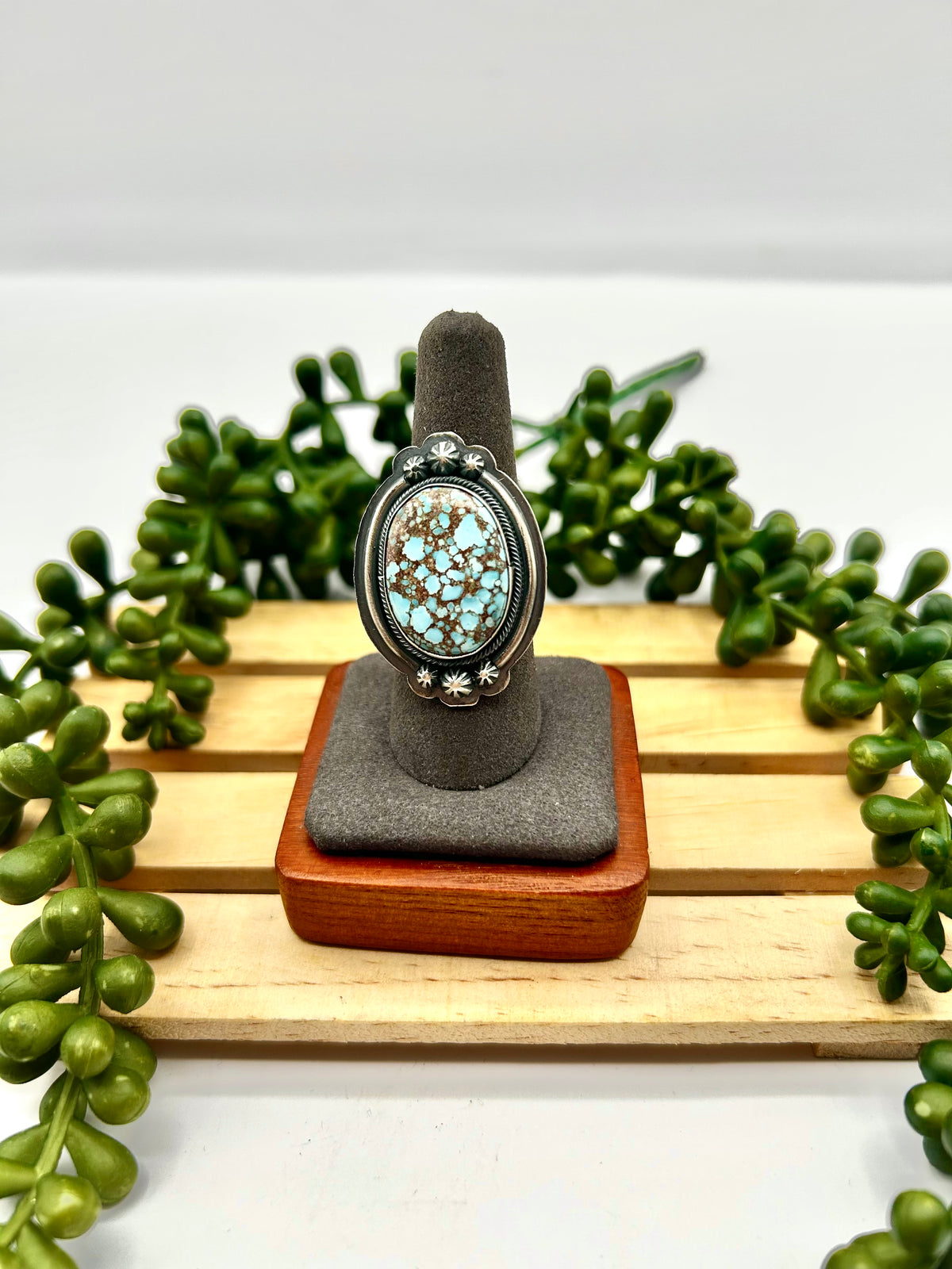 Scott Skeets Golden Hill Turquoise & Sterling Silver Ring Size 8.5