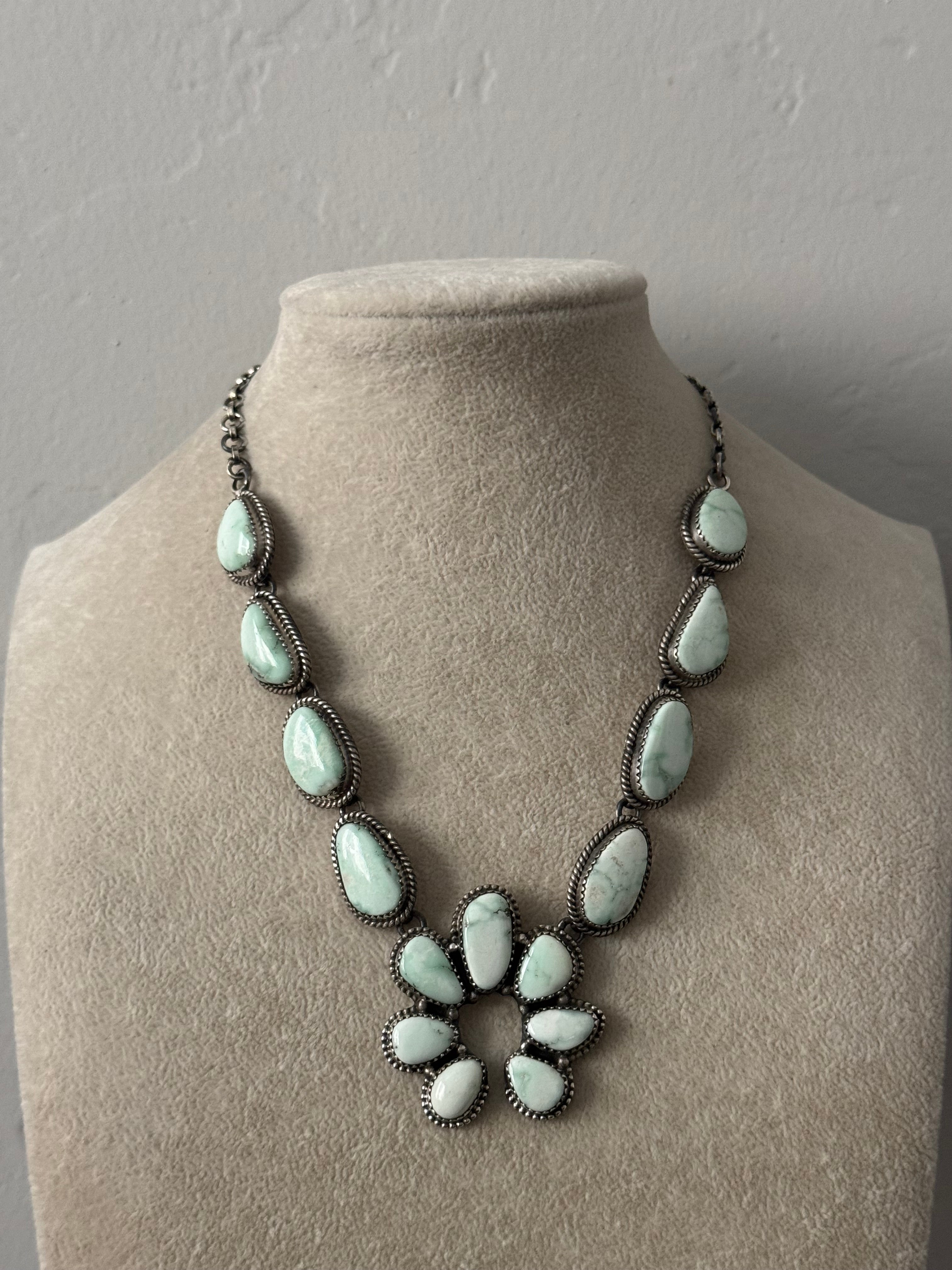 Southwest Handmade Paloma Variscite & Sterling Silver Cluster Necklace