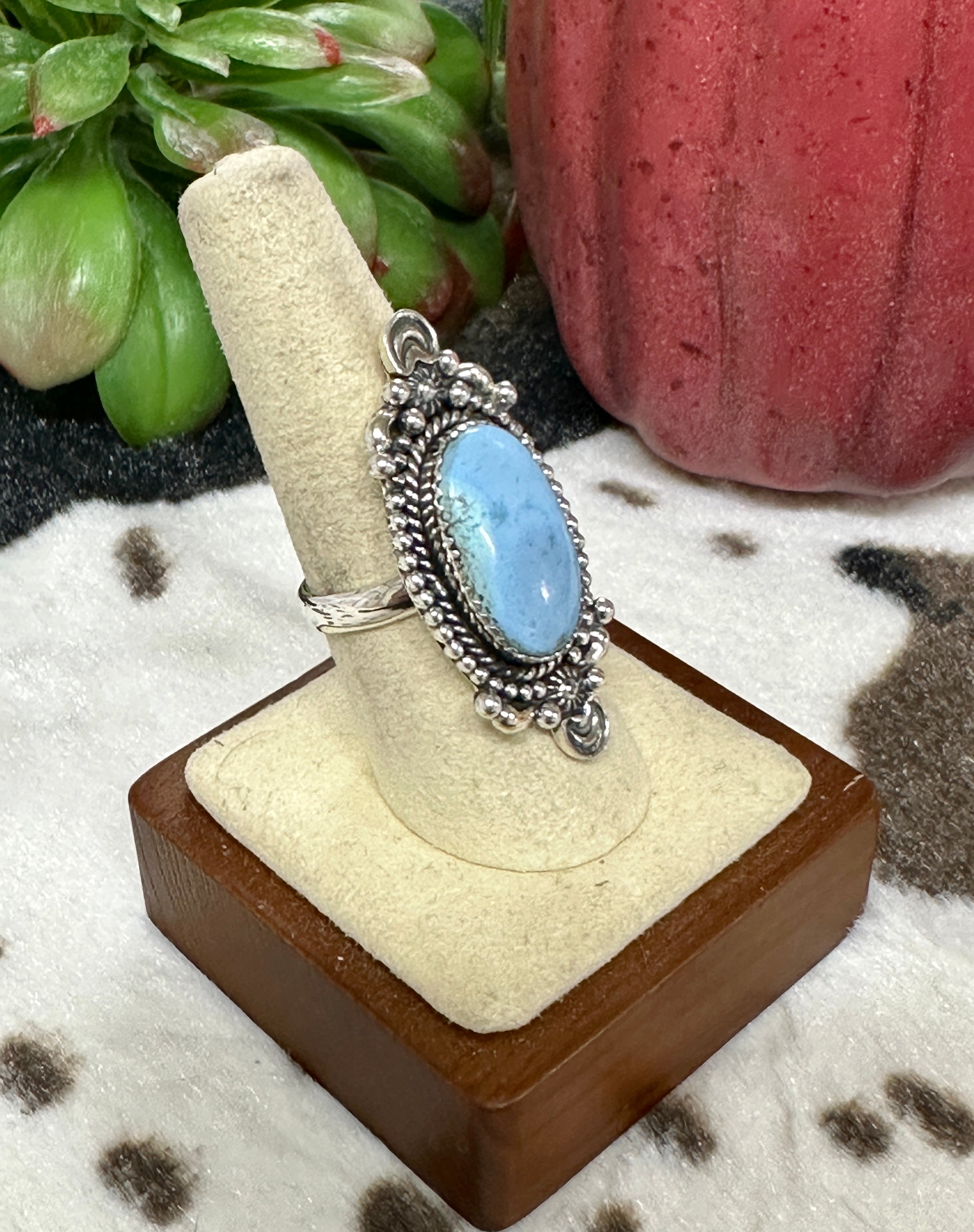 Southwest Handmade Golden Hill’s Turquoise & Sterling Silver Ring Size 7.75