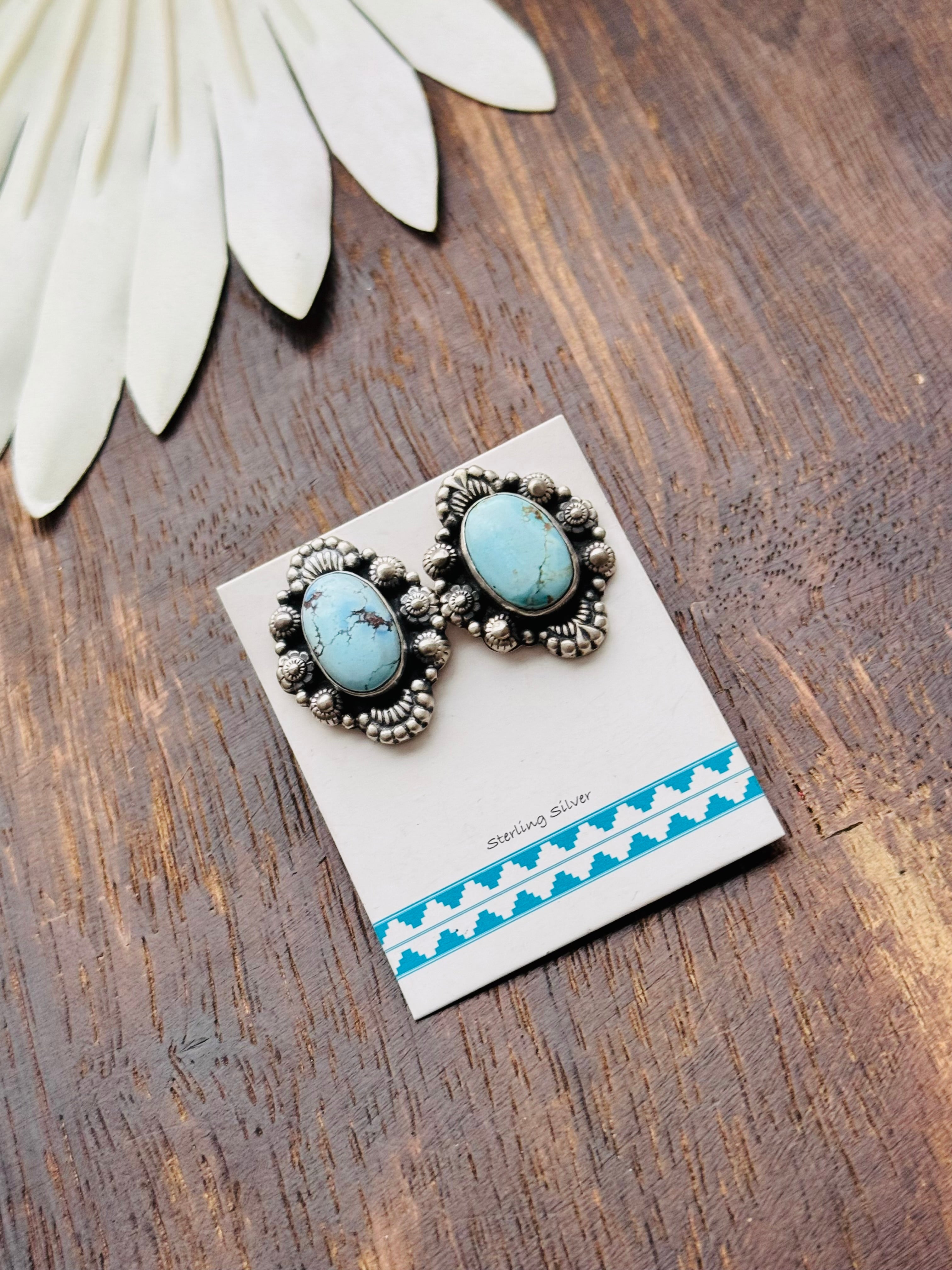 Southwest Handmade Golden Hills Turquoise & Sterling Silver Post Earrings