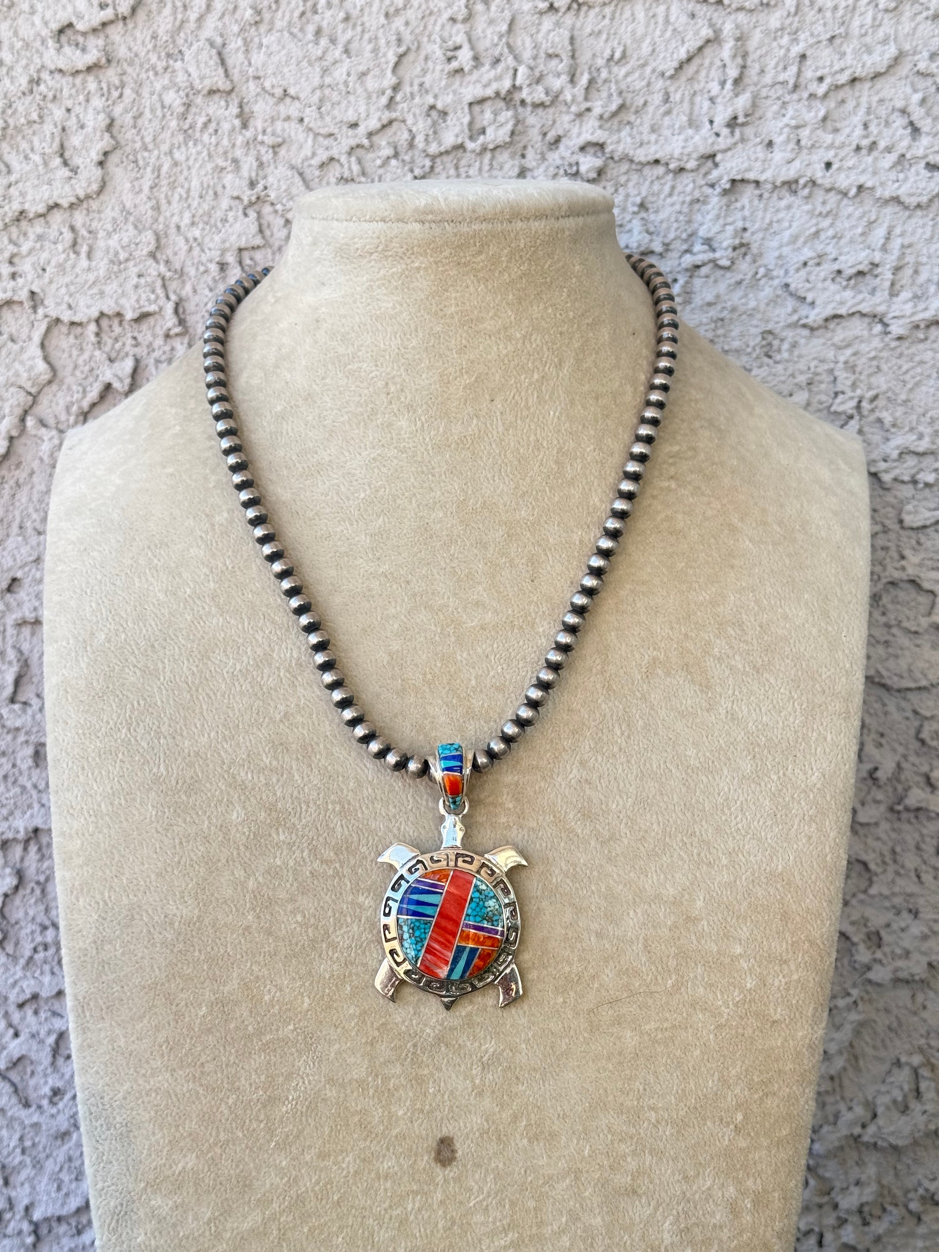 Harley Jake Multi Stone & Sterling Silver Inlay Turtle Pendant