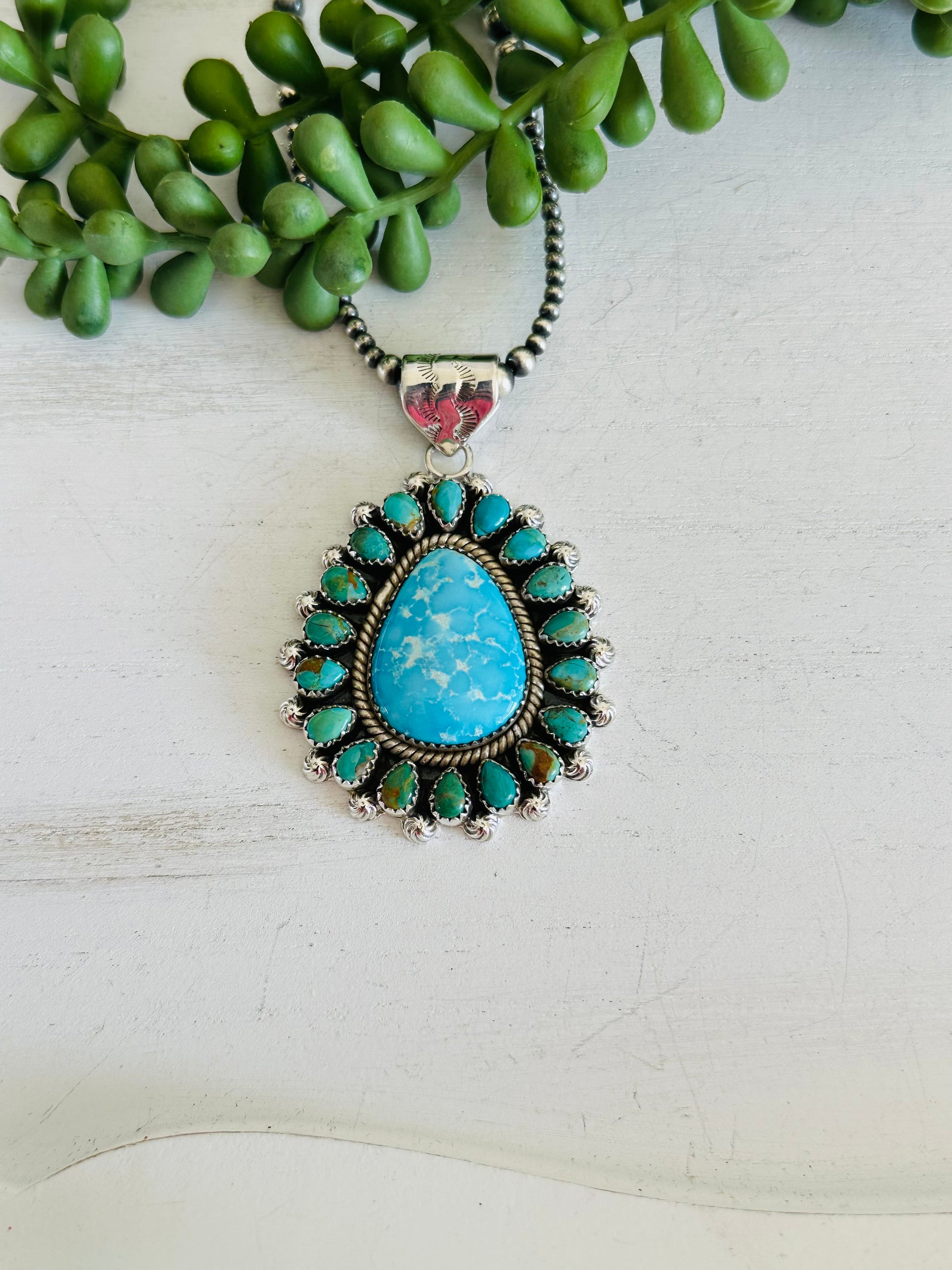 Southwest Handmade Multi Turquoise & Sterling Silver Cluster Pendant