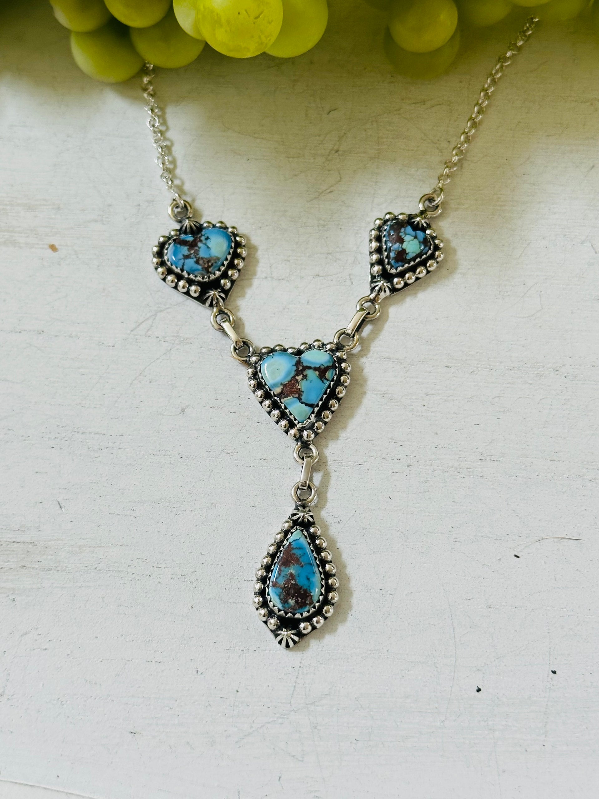 Southwest Handmade Golden Hills Turquoise & Sterling Silver Lariat Necklace