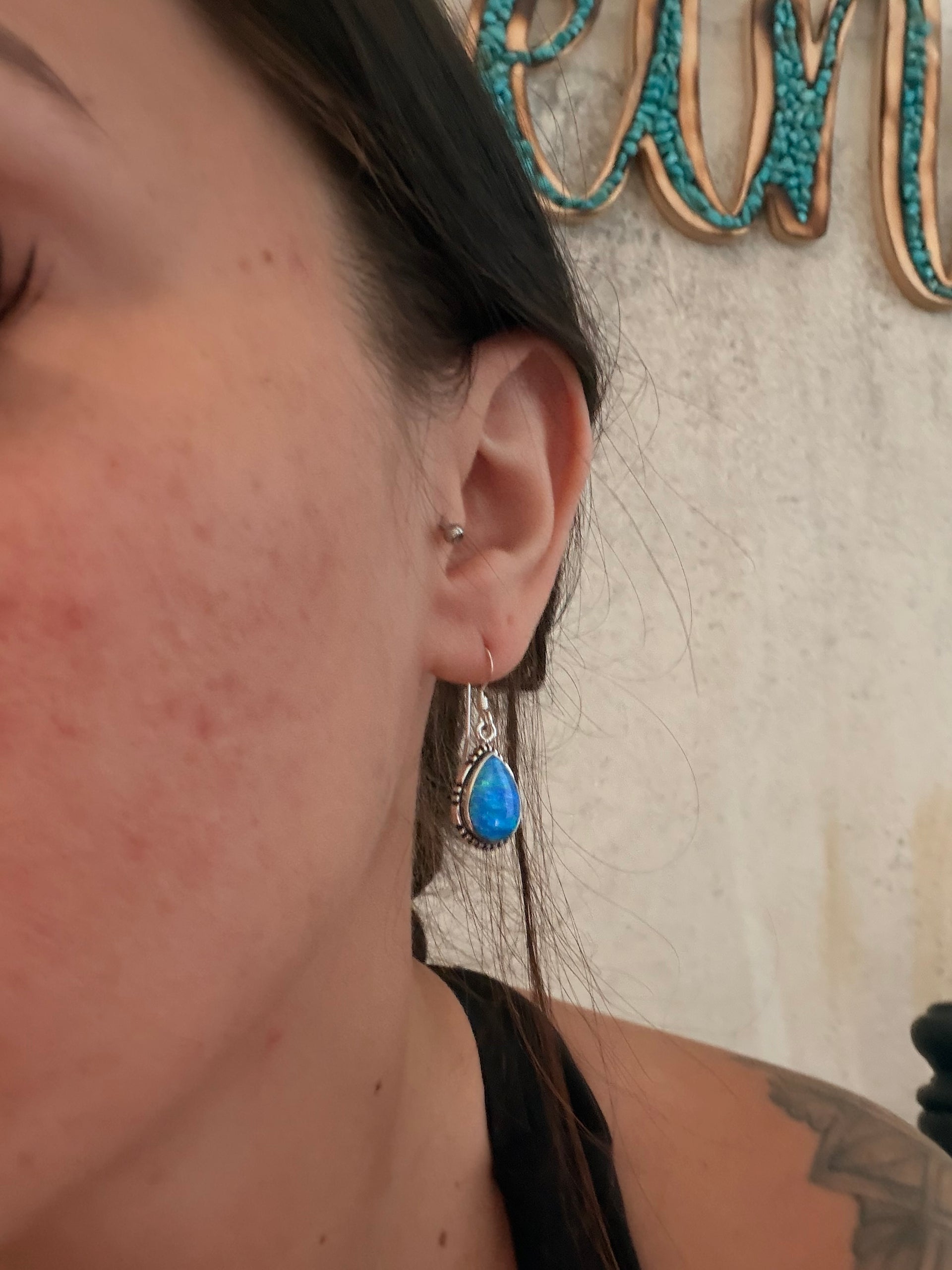 Navajo Made Opal (Man Made) & Sterling Silver Dangle Earrings