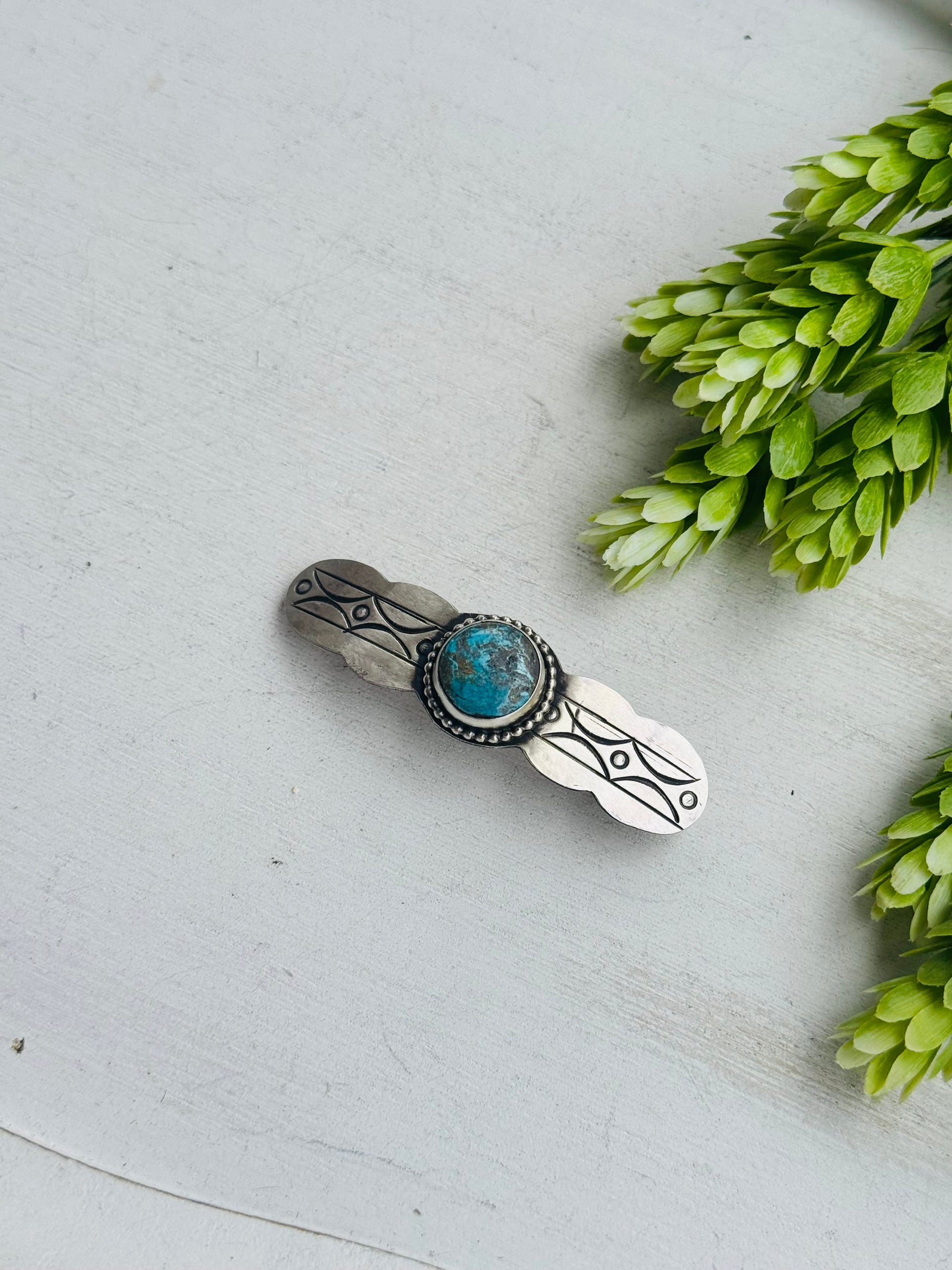 Danny Henio Kingman Turquoise & Sterling Silver Hair Barrette
