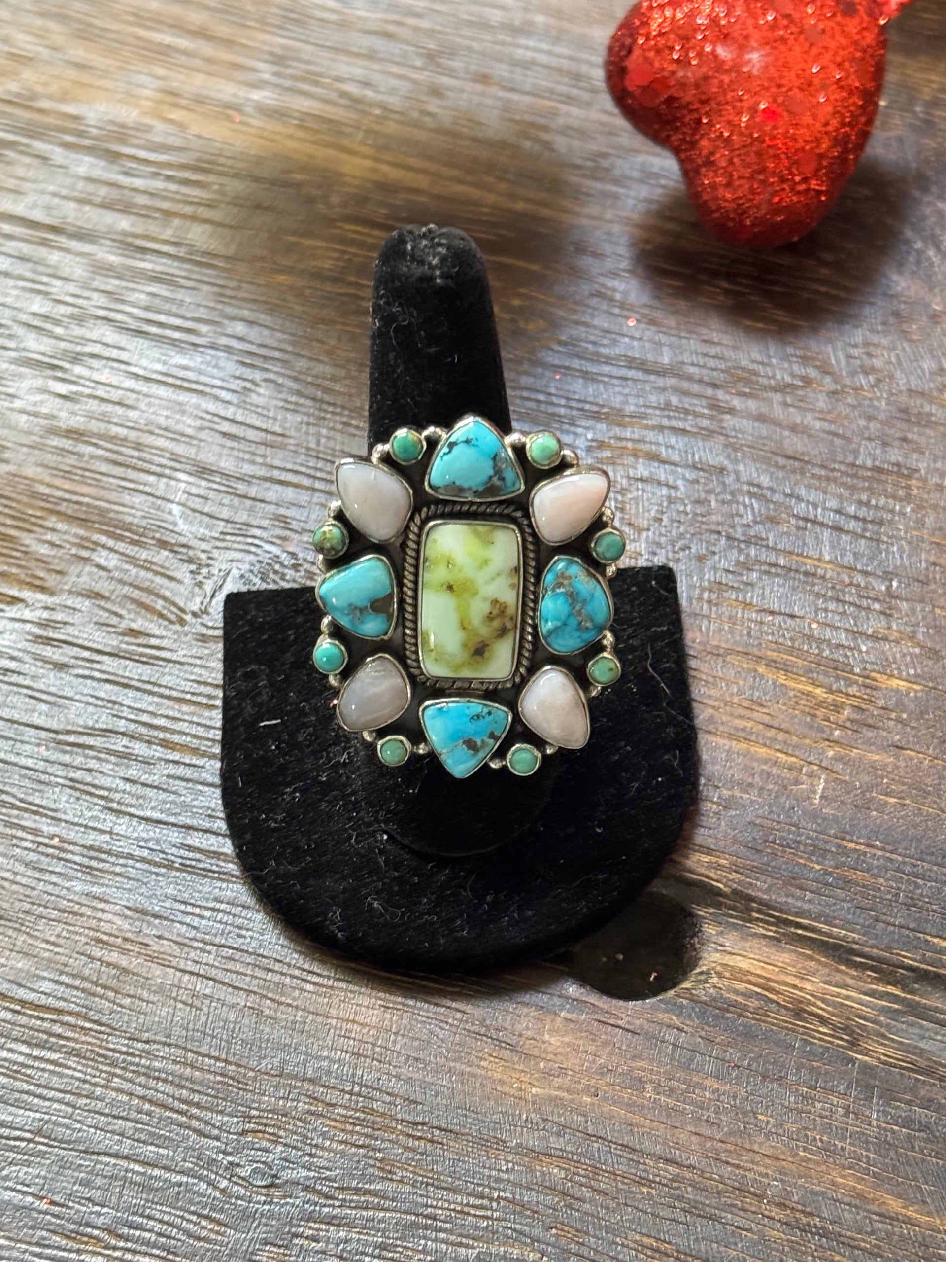 Southwest Handmade Multi Stone & Sterling Silver Adjustable Cluster Ring