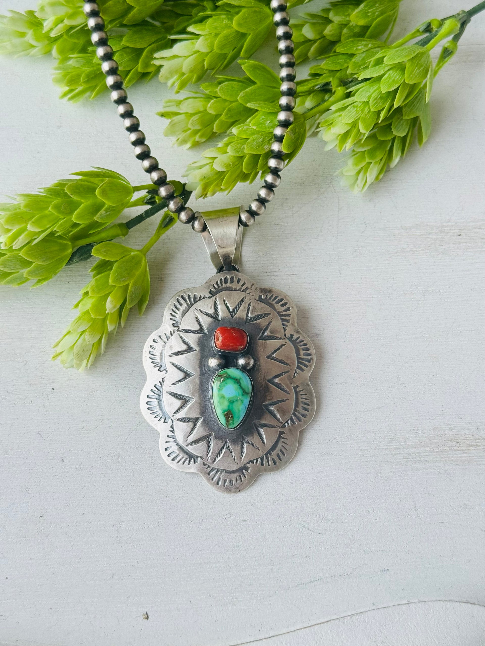 Chimney Butte Multi Stone & Sterling Silver Concho Pendant