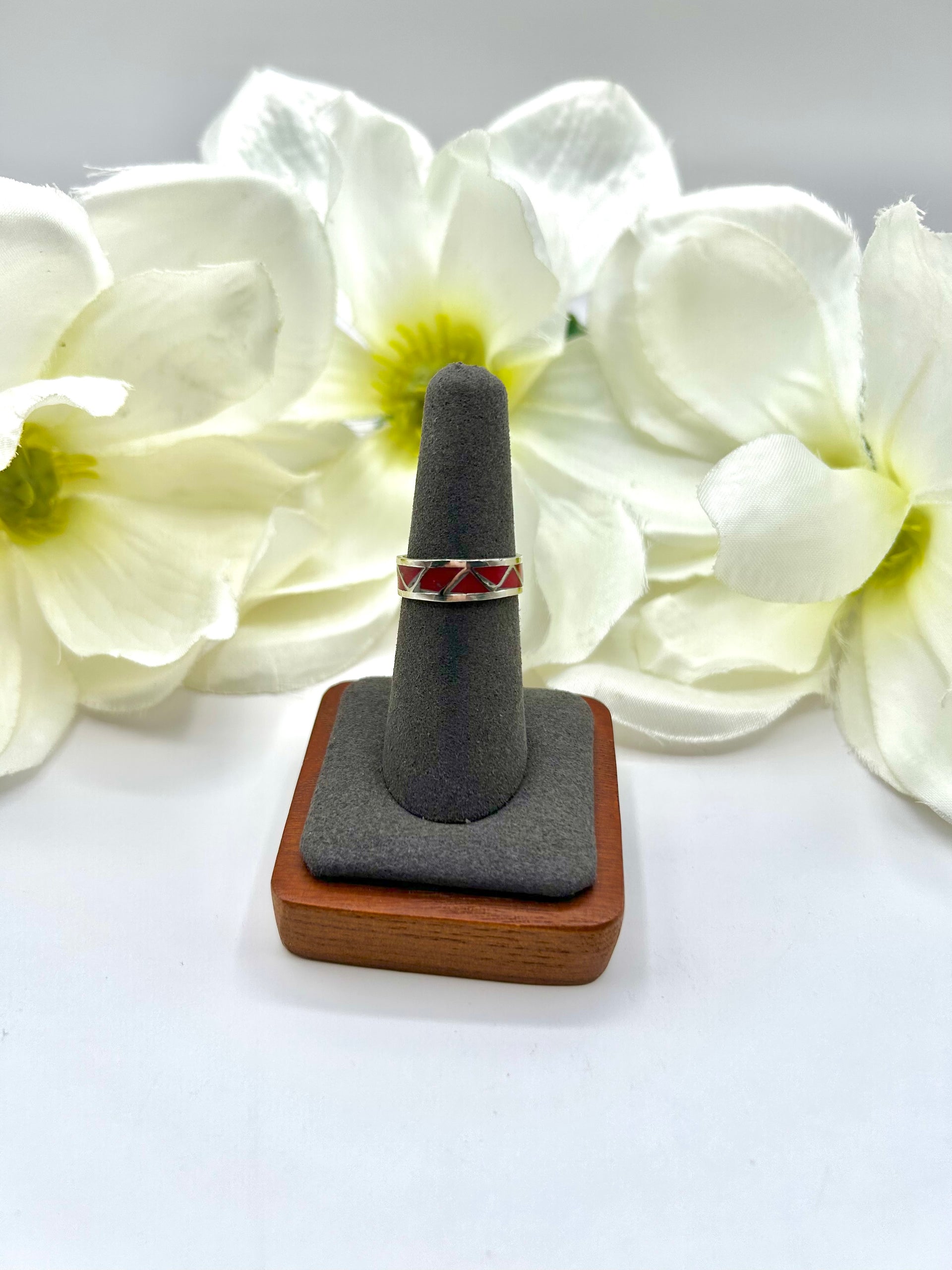 Navajo Made Coral & Sterling Silver Ring