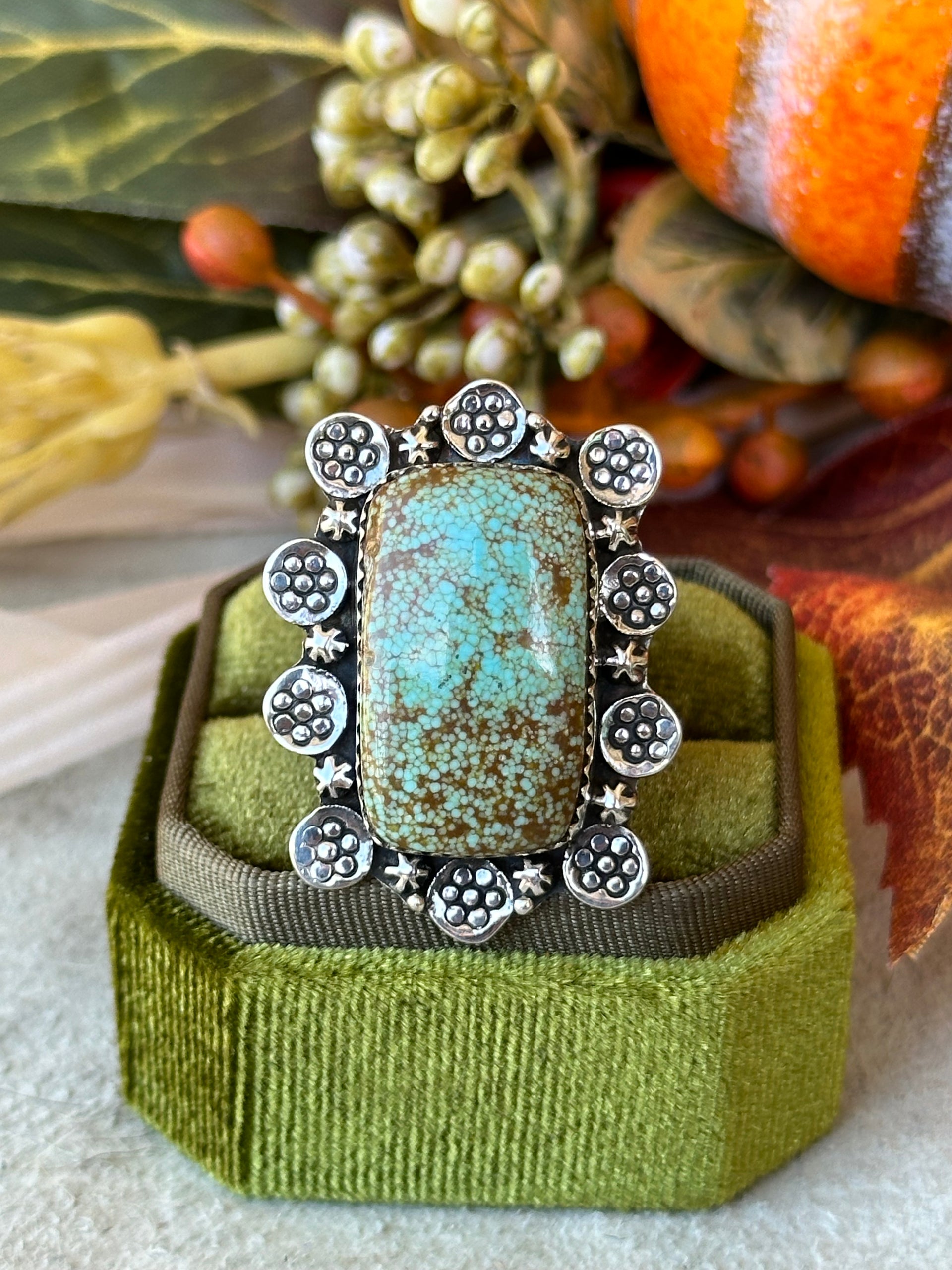 Southwest Handmade #8 Turquoise & Sterling Silver Adjustable Ring