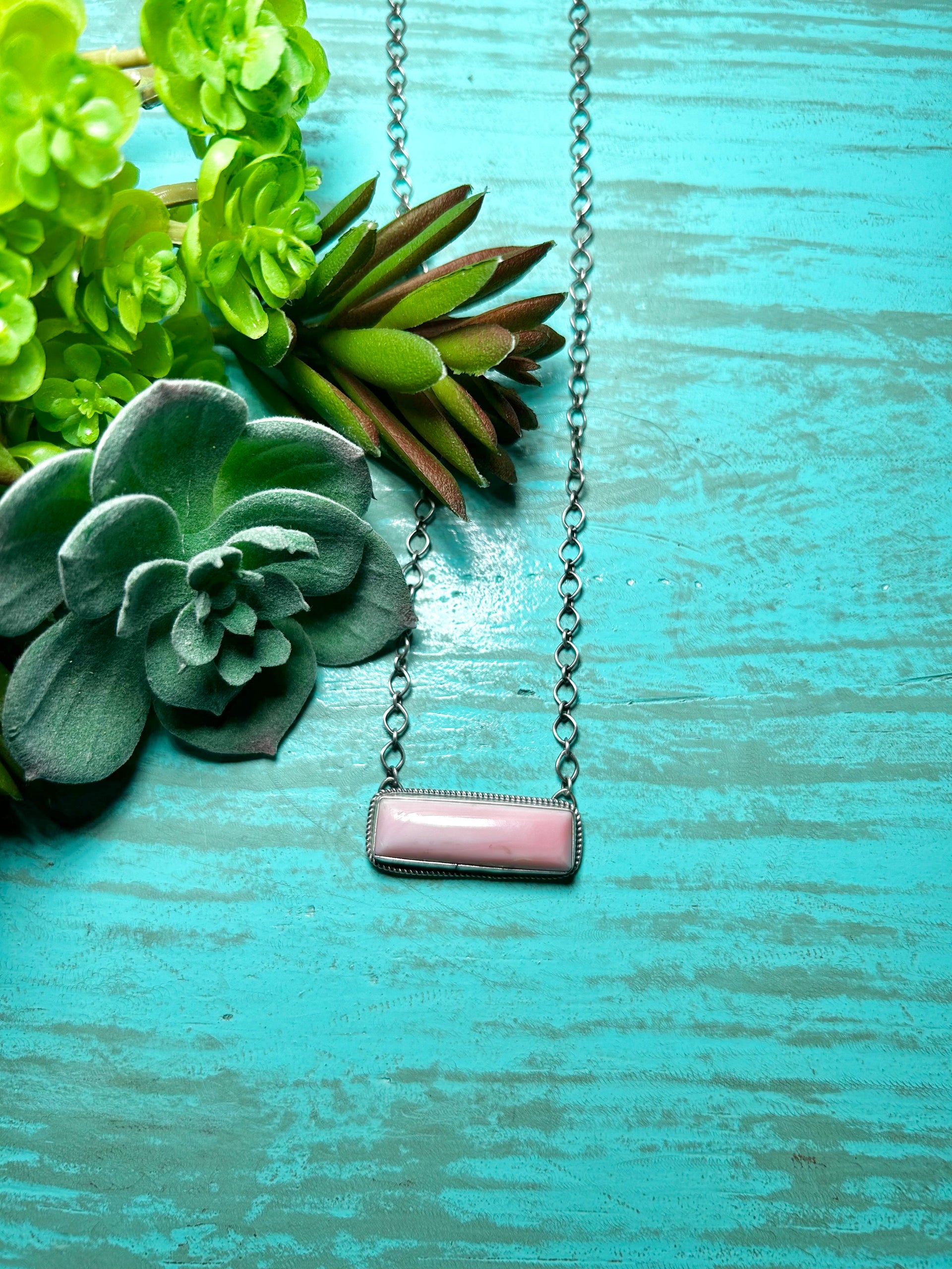 Navajo Made Pink Conch & Sterling Silver Necklace