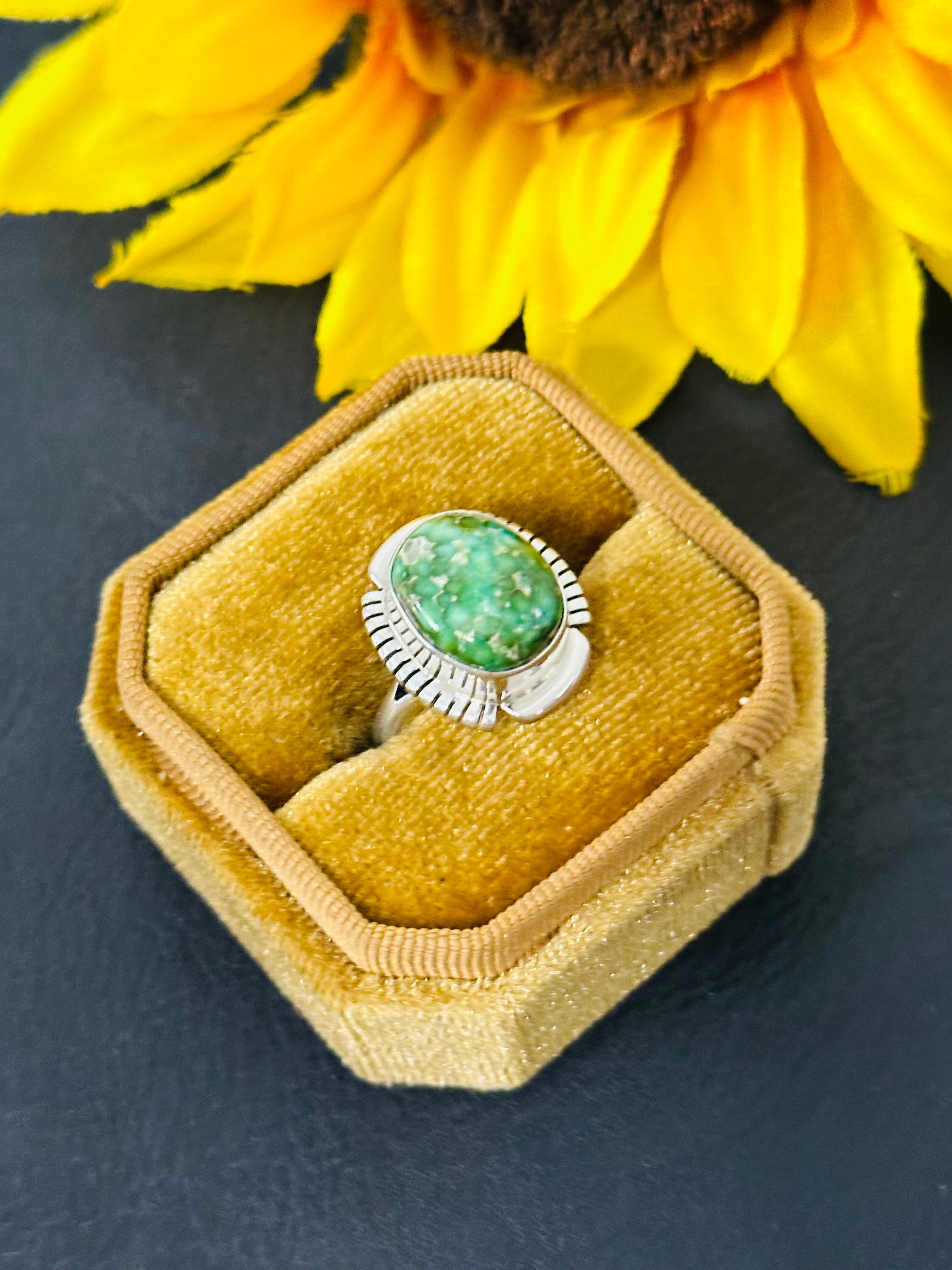 Navajo Made Sonoran Gold Turquoise & Sterling Silver Ring