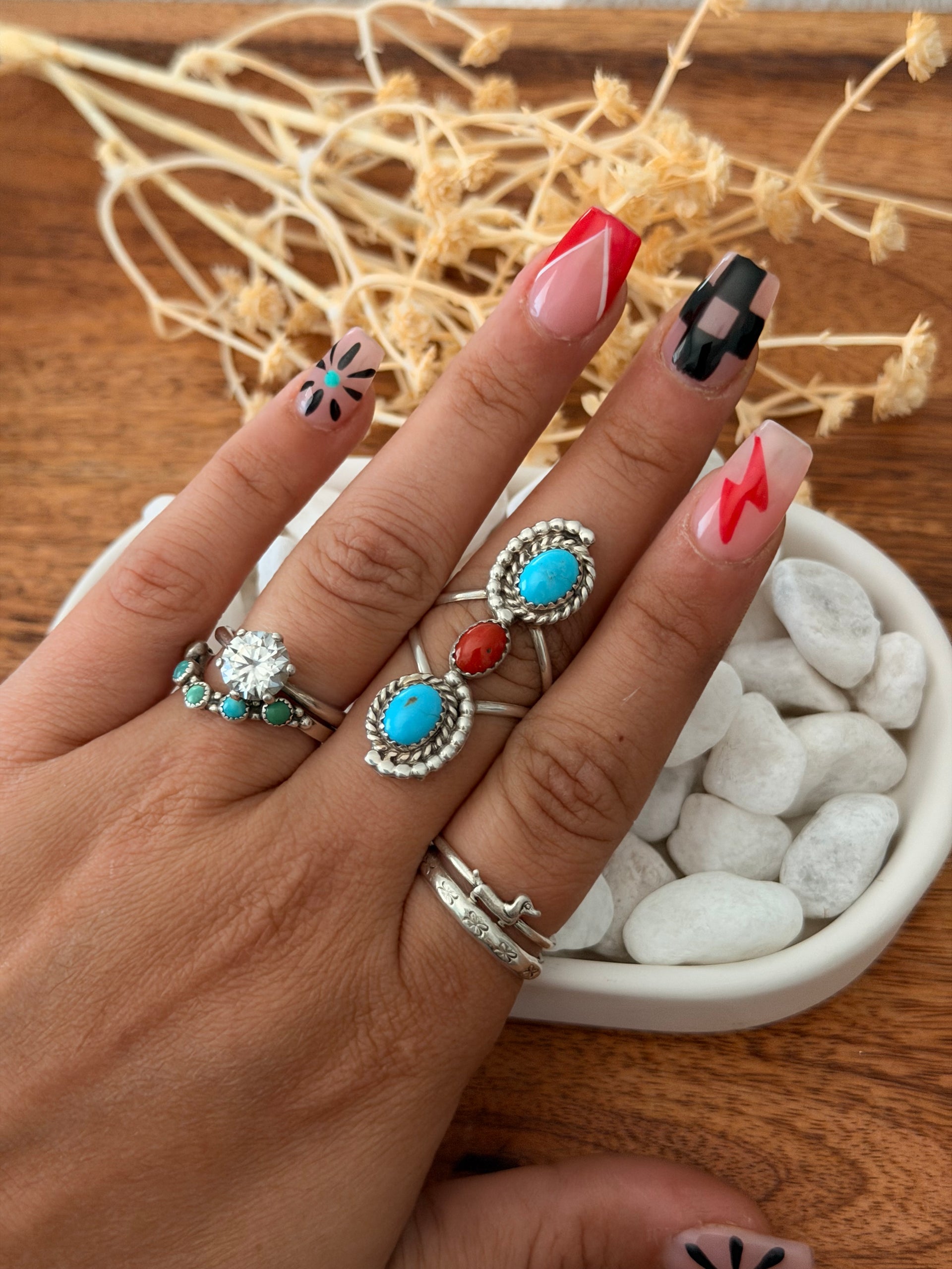 Navajo Made Multi Stone & Sterling Silver Ring