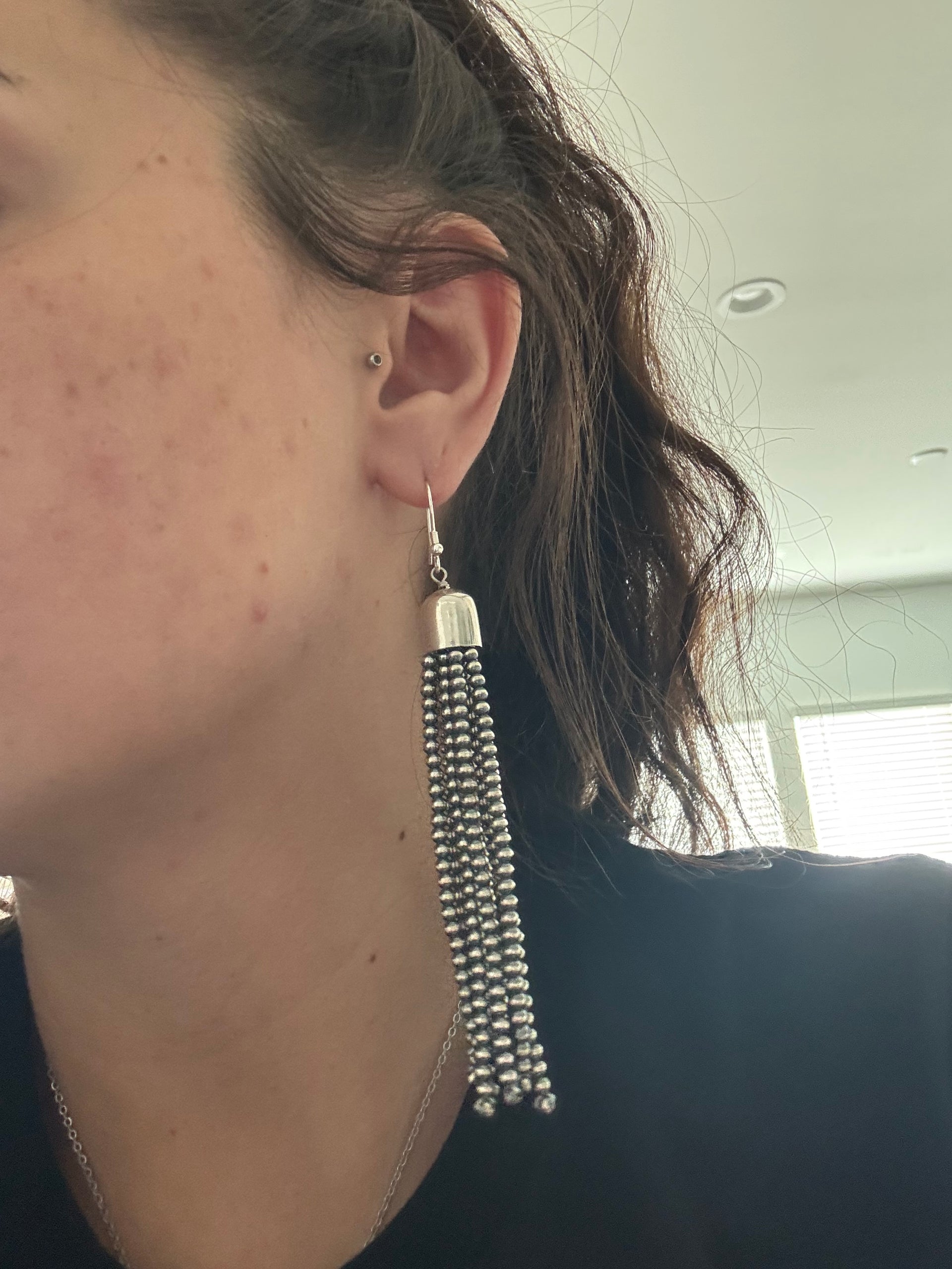 Navajo Strung Sterling Silver Pearls Dangle Earrings