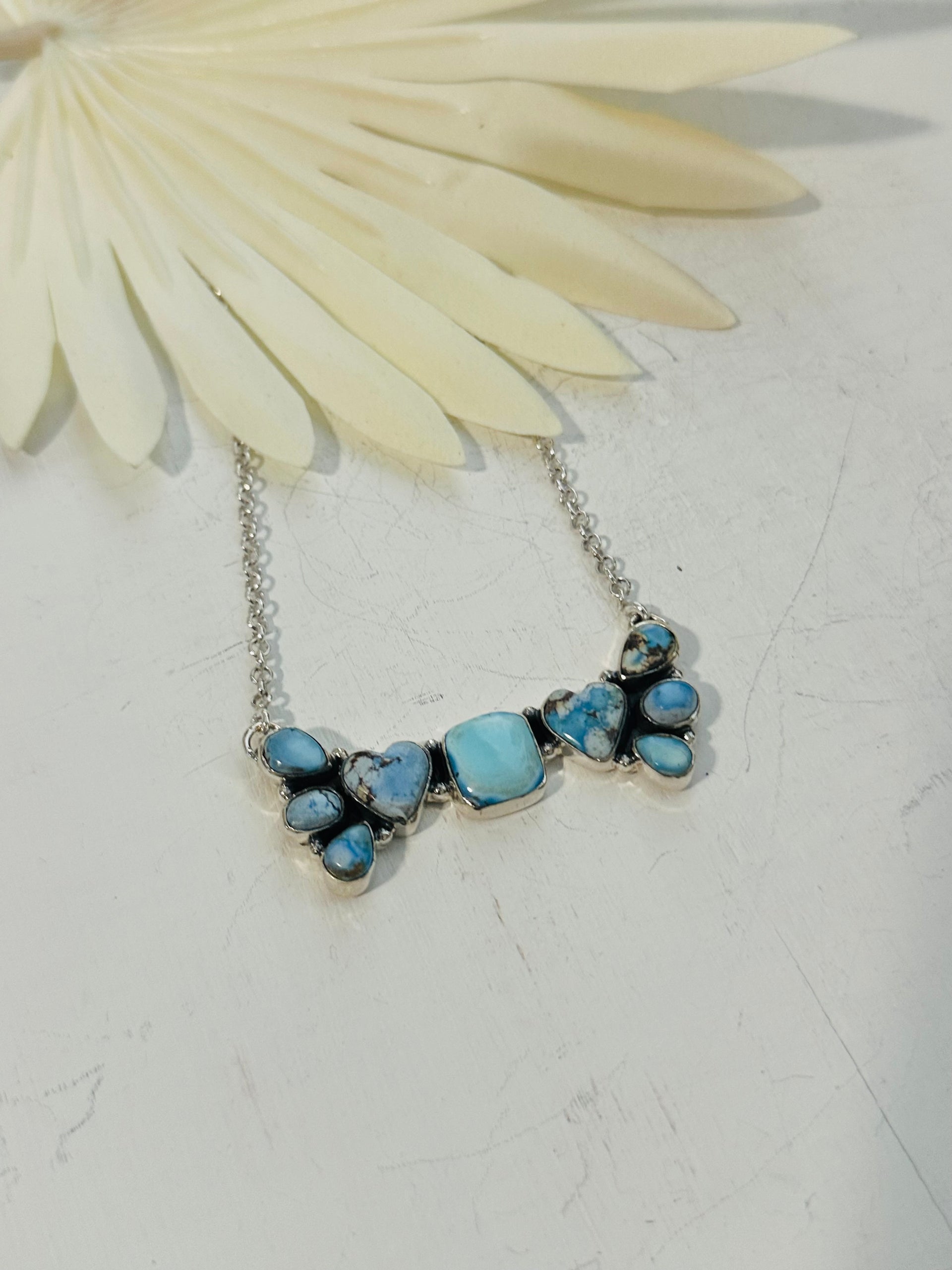 Southwest Handmade Golden Hills Turquoise & Sterling Silver Cluster Necklace