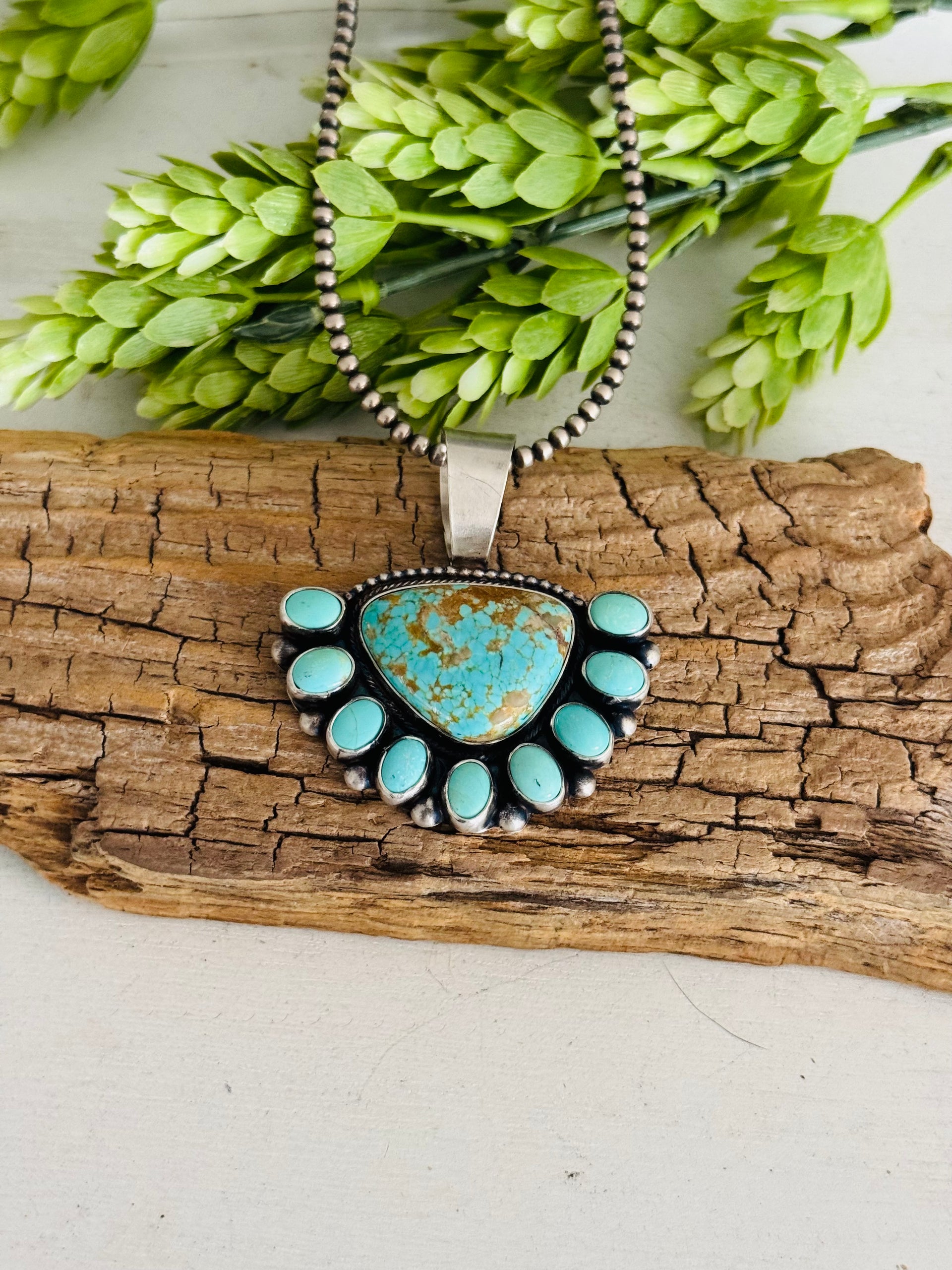 Ray Calladitto #8 Turquoise & Sterling Silver Cluster Pendant