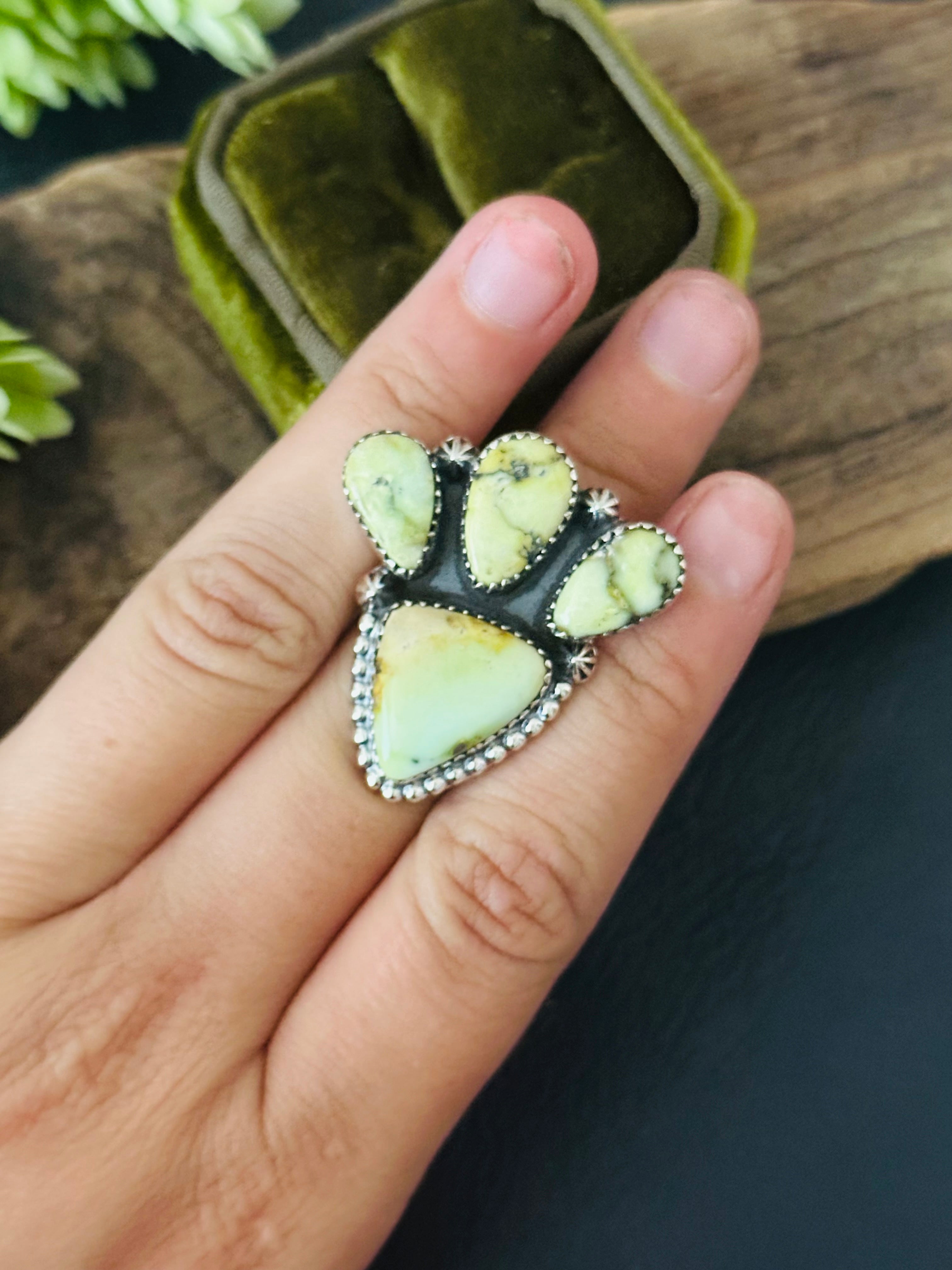 Southwest Handmade Palomino Variscite & Sterling Silver Adjustable Cluster Ring