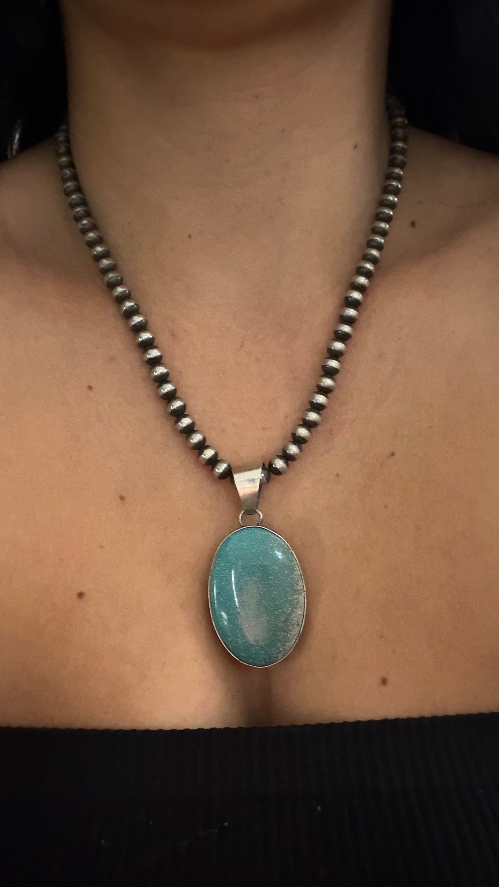 Dave Skeets White Water Turquoise & Sterling Silver Pendant