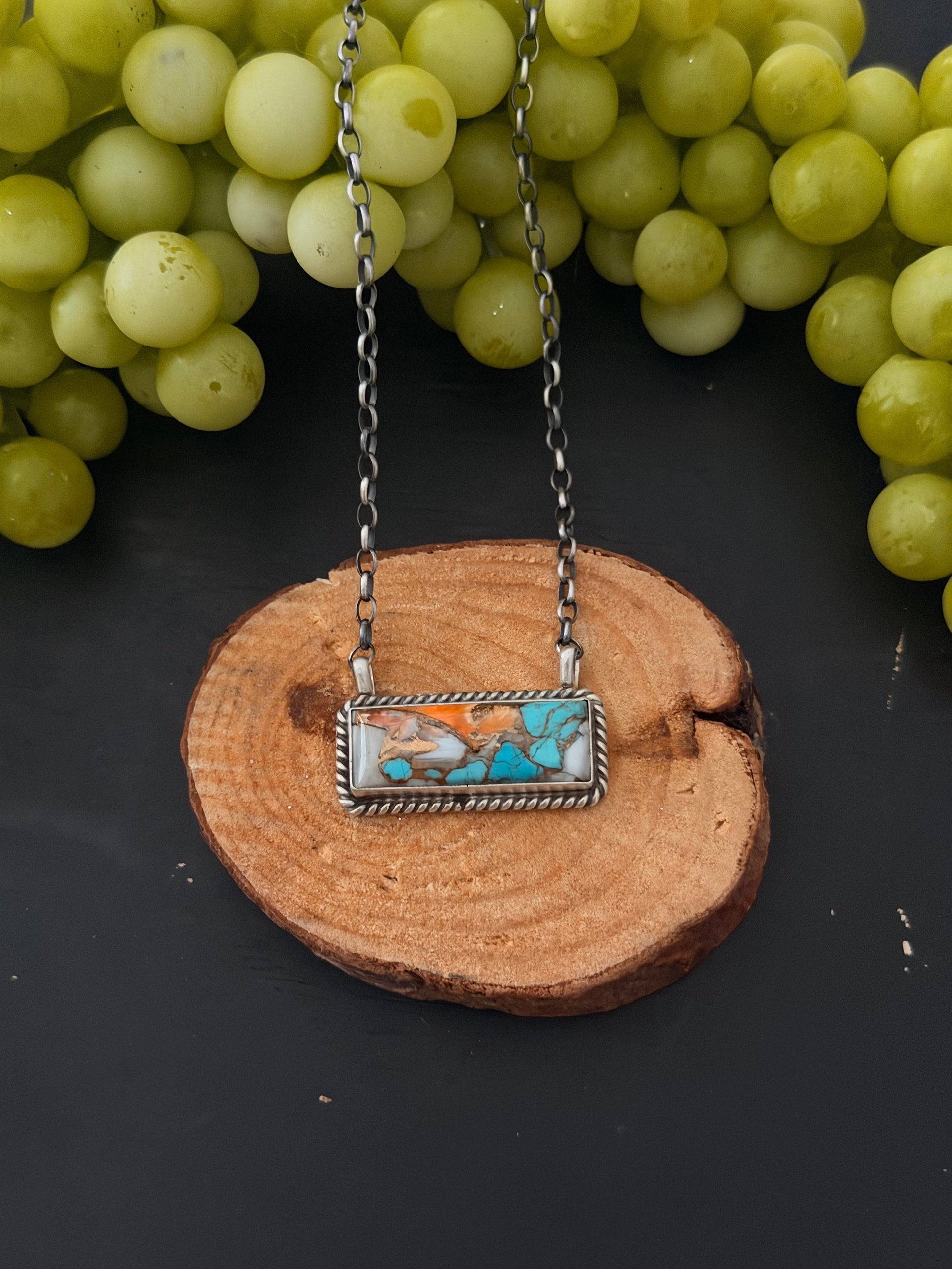 Johnny Dixon Mohave Turquoise & Sterling Silver Bar Necklace
