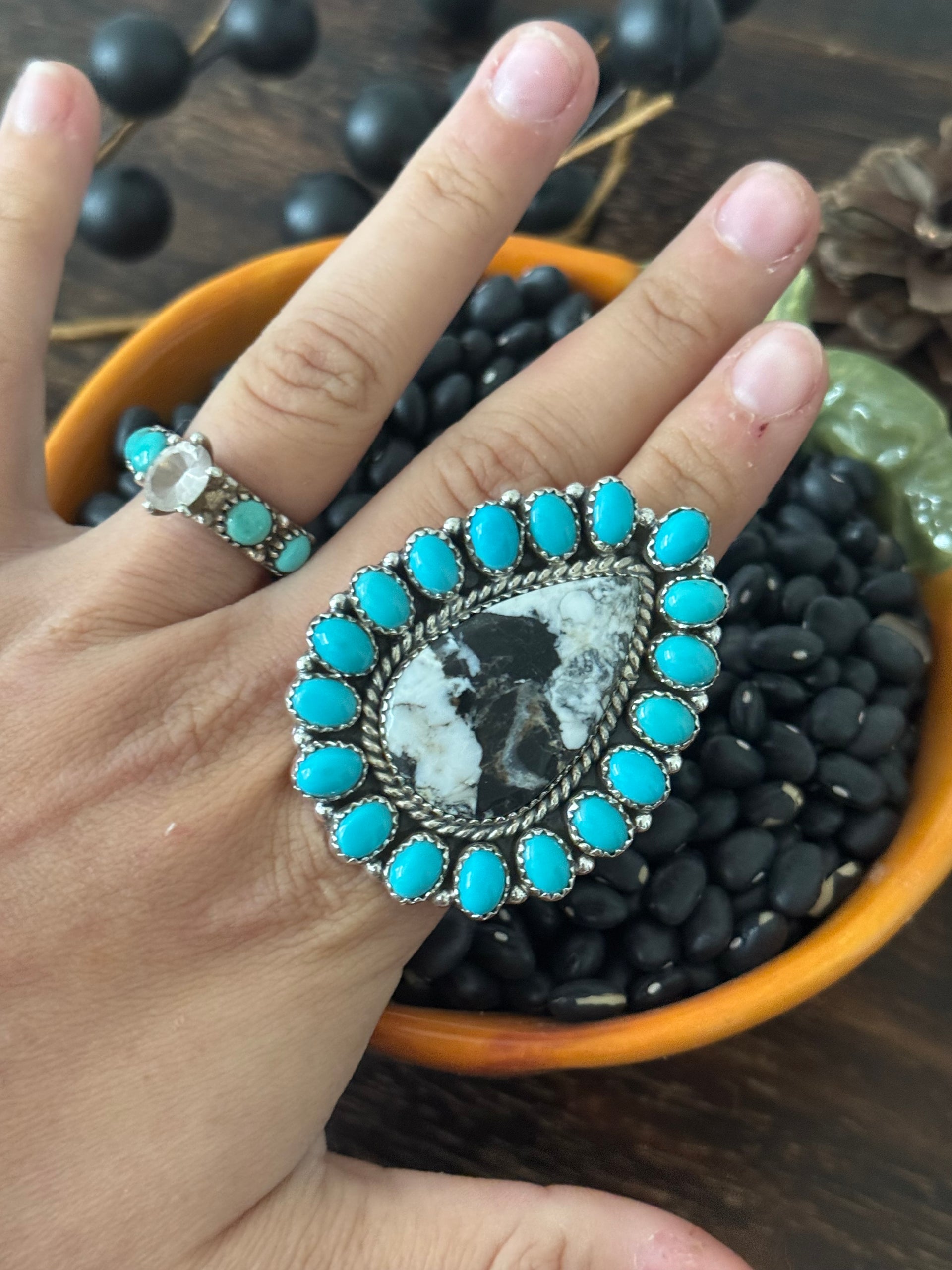 Southwest Handmade Multi Stone & Sterling Silver Adjustable Ring