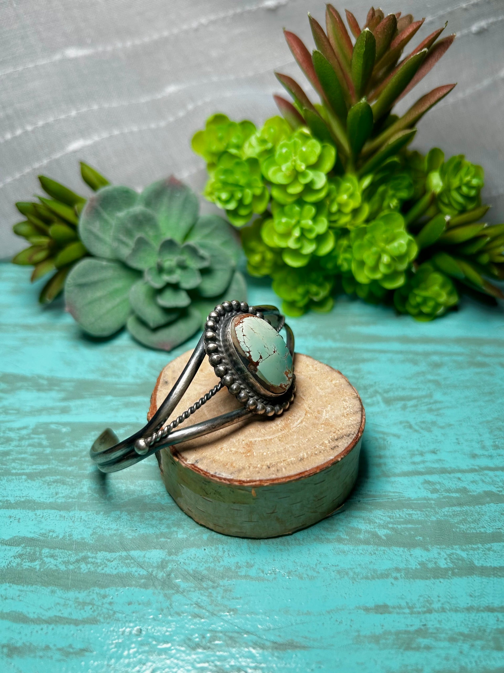 Navajo Made New Lander & Sterling Silver Cuff Bracelet