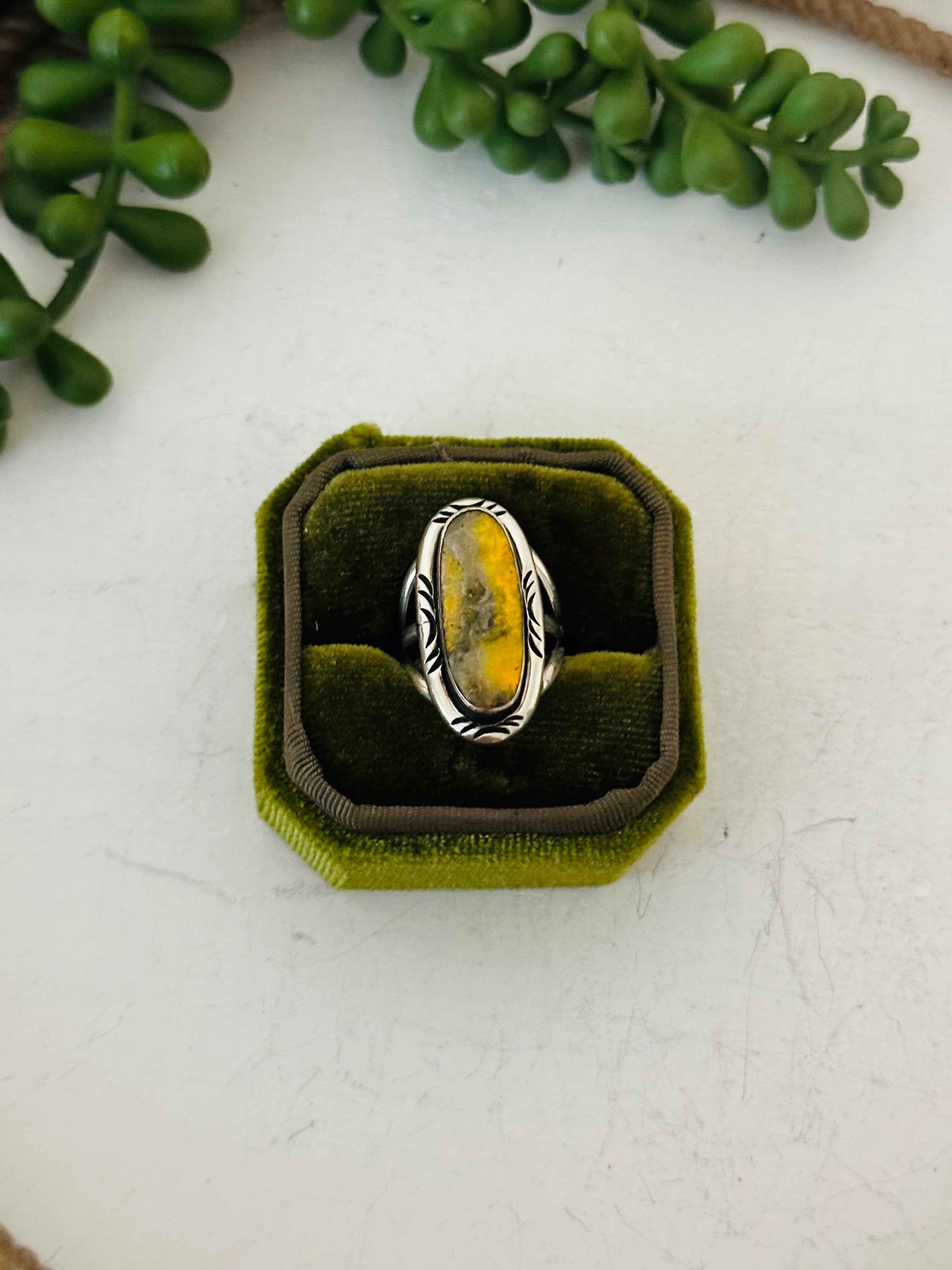 Navajo Made Bumblebee Jasper & Sterling Silver Ring Size 5.75