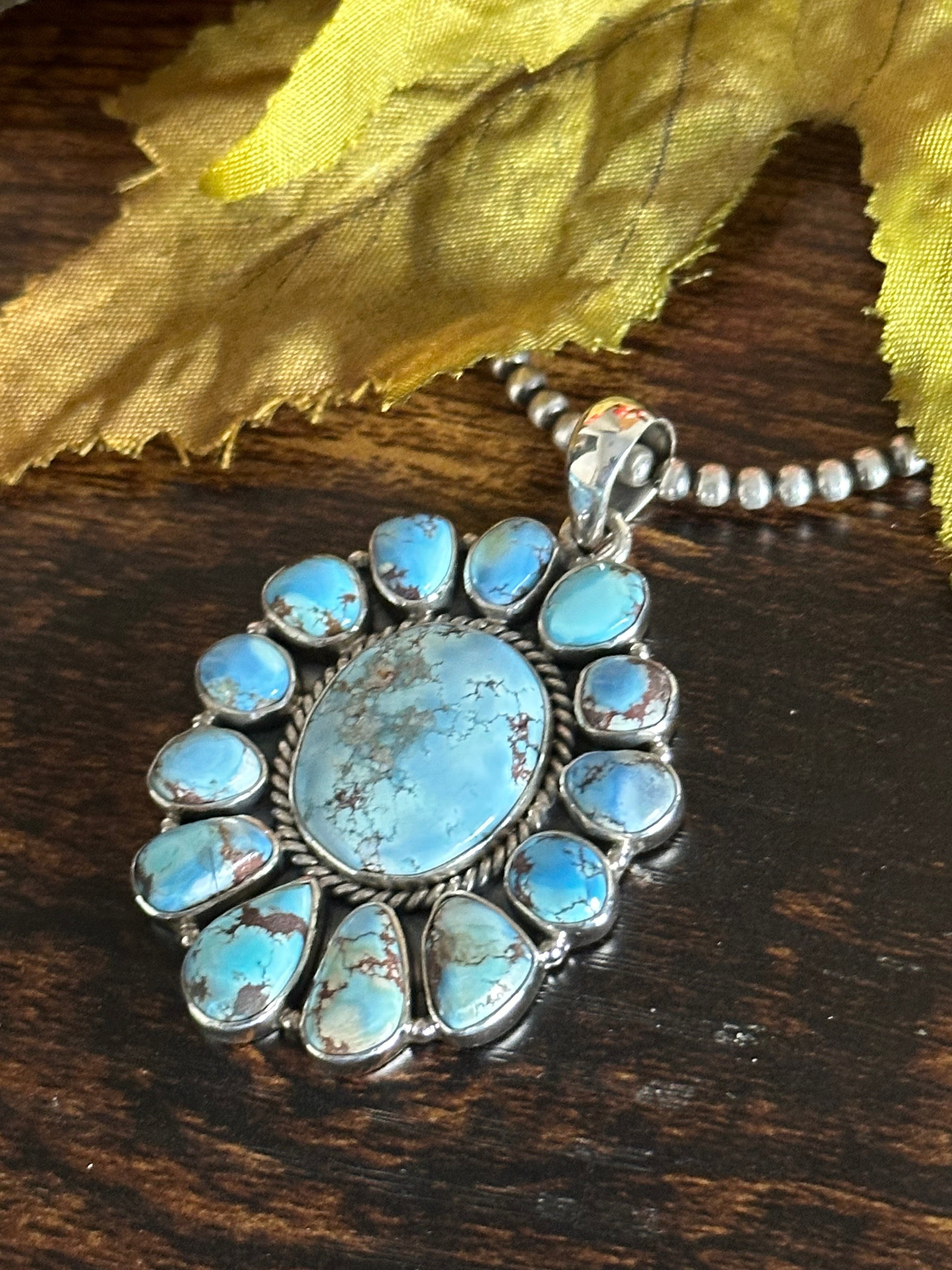 Southwest Handmade Golden Hills Turquoise & Sterling Silver Cluster Pendant