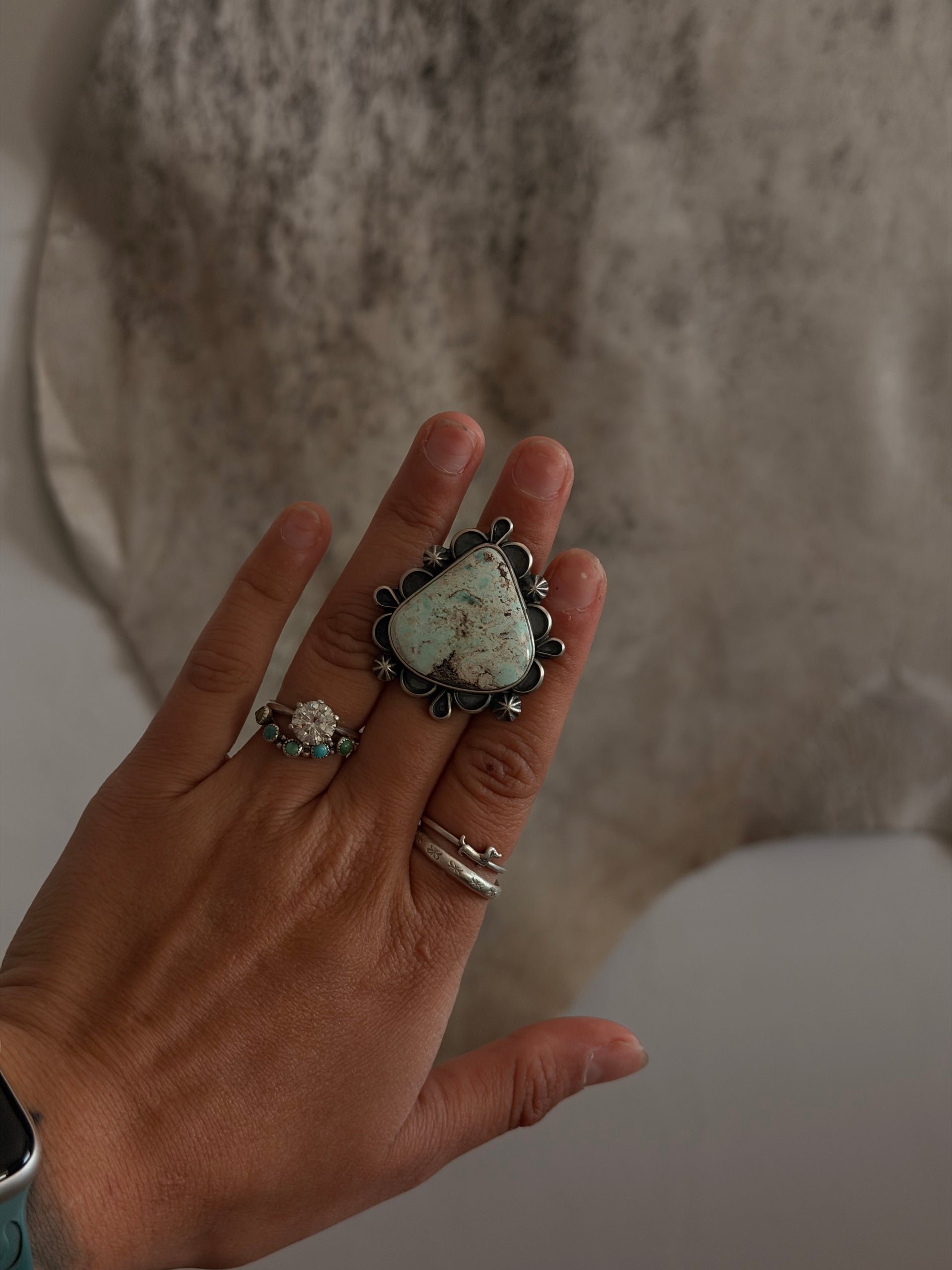 Jameson Garcia Natural Dry Creek Turquoise& Sterling Silver Ring Size 5.75