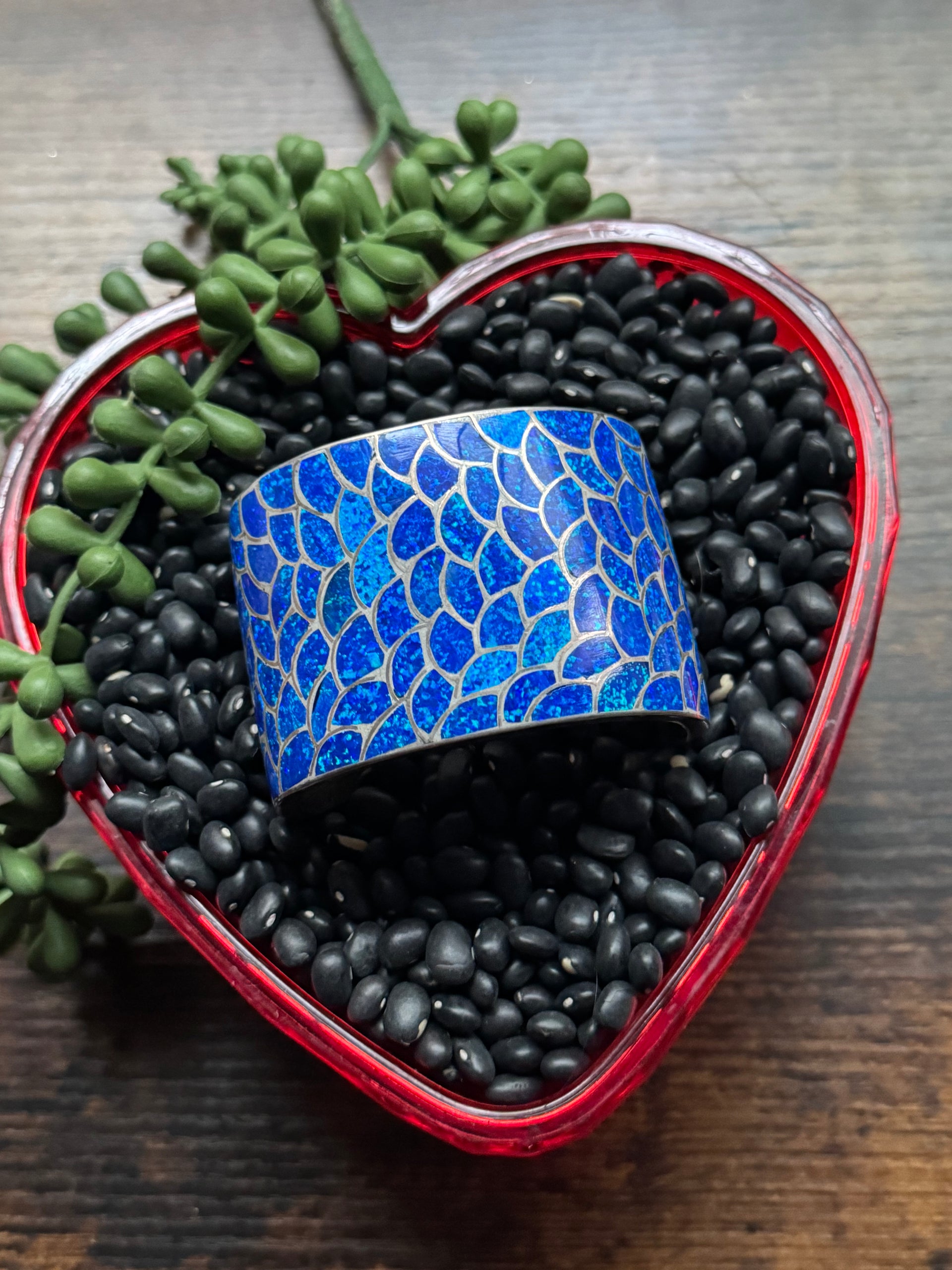 Carmichael Haloo Blue Opal (Man Made) & Sterling Silver Inlay Cuff Bracelet