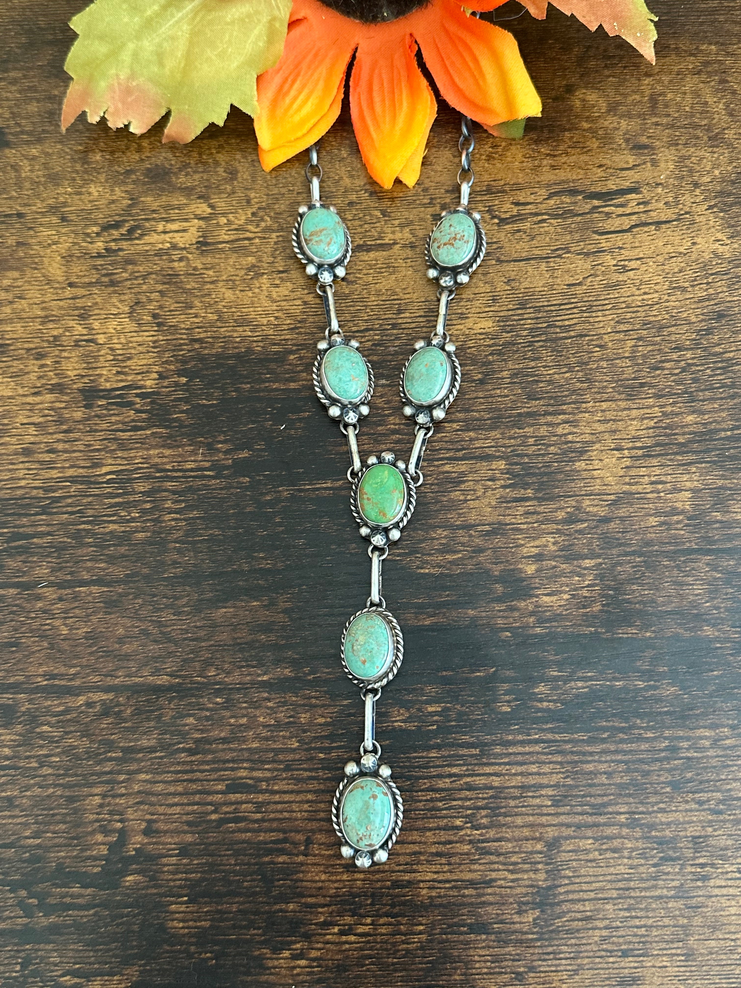 Augustine Largo Kingman Turquoise & Sterling Silver Lariat Necklace