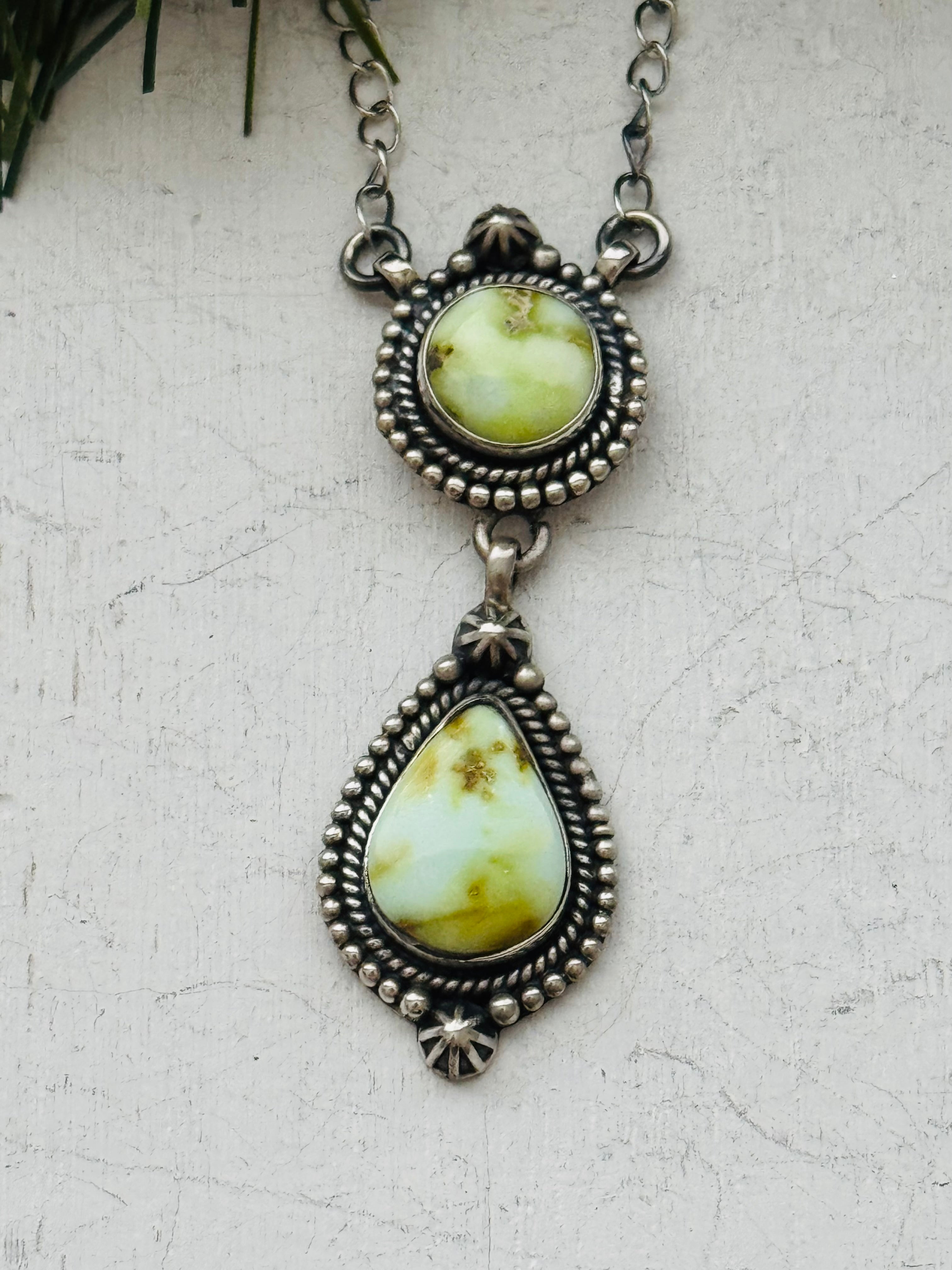 Southwest Handmade Palomino Variscite & Sterling Silver Necklace